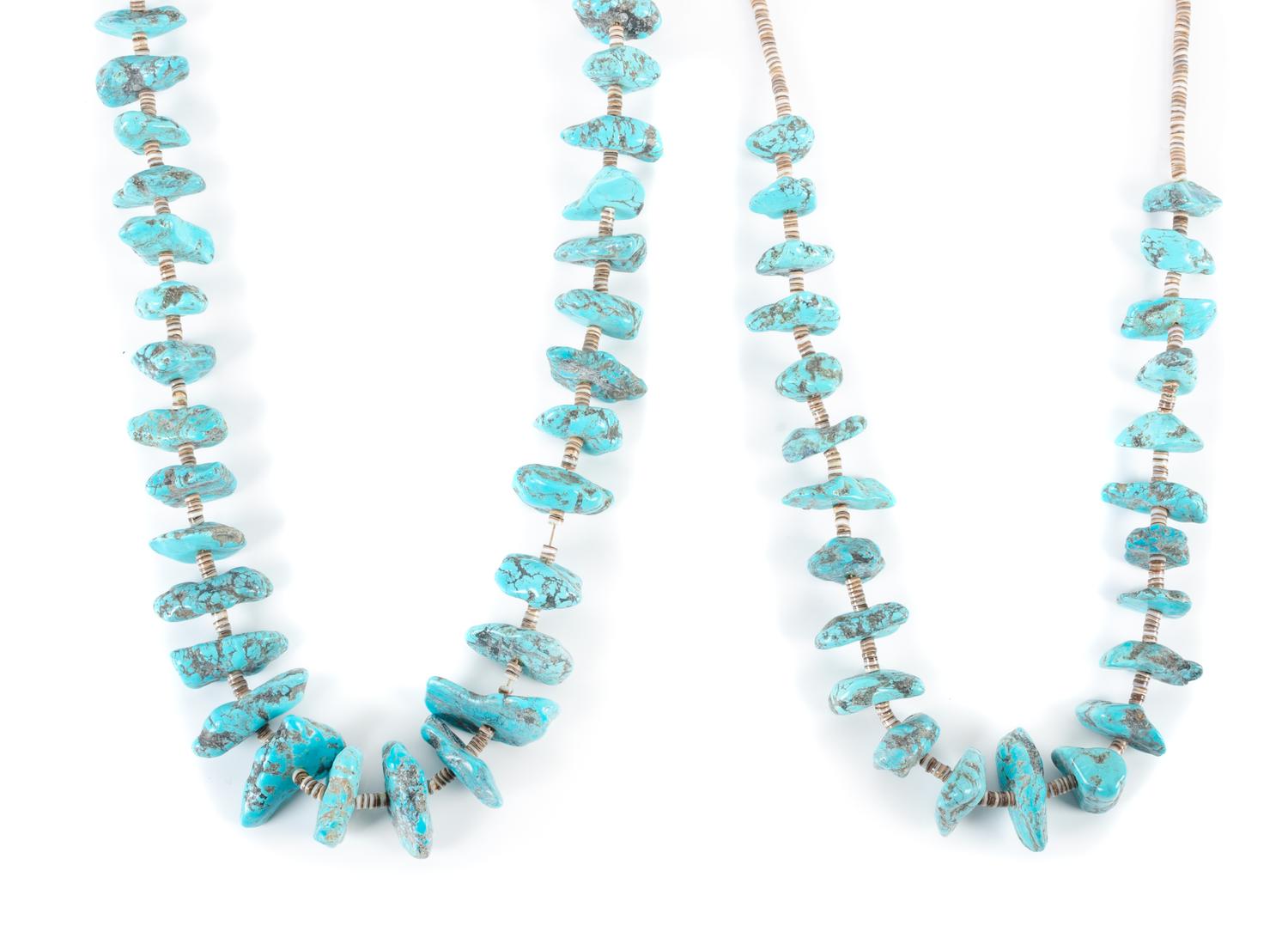 Two Turquoise Nugget and Shell Heishi Necklaces