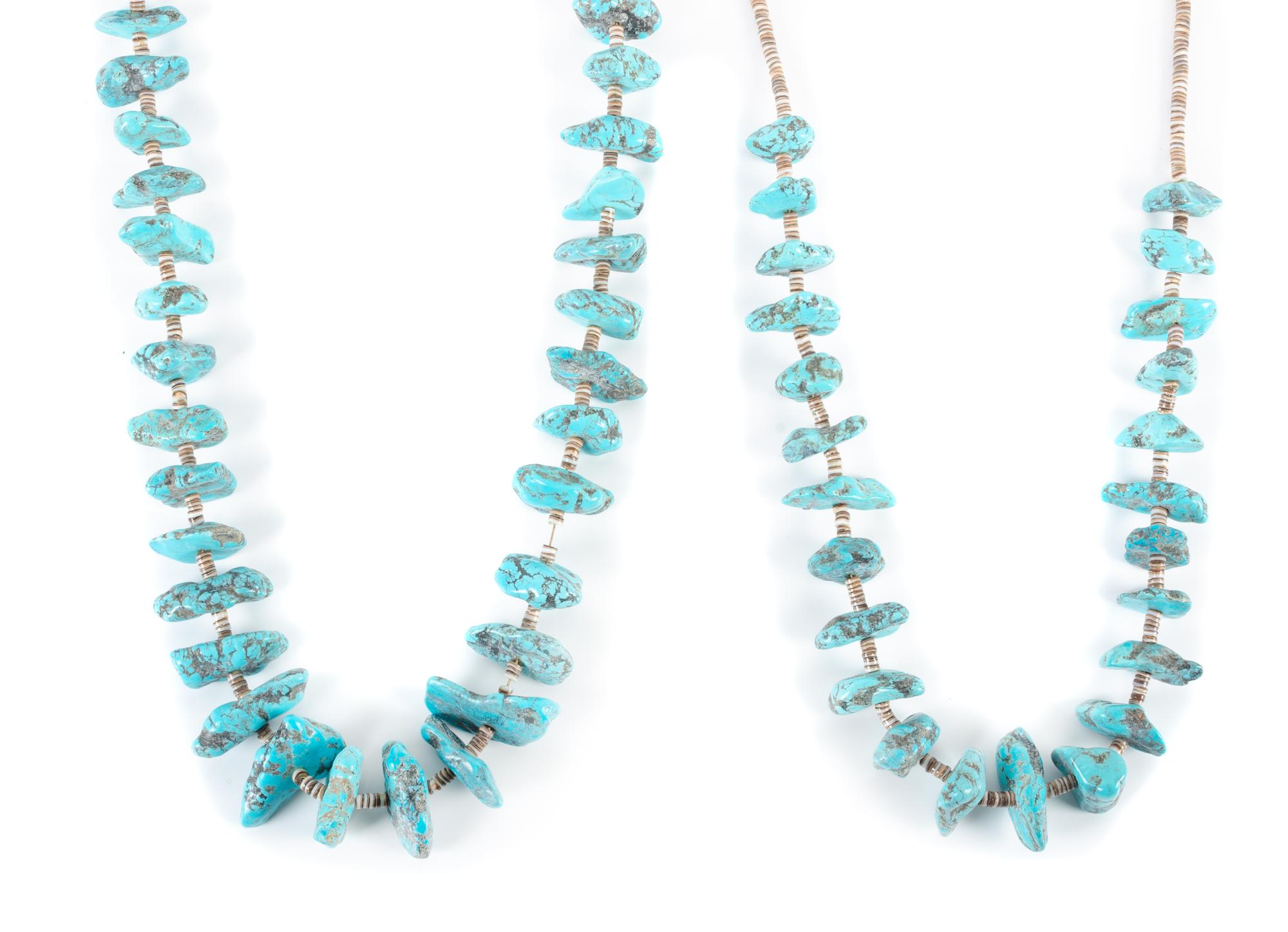 Two Turquoise Nugget and Shell Heishi Necklaces