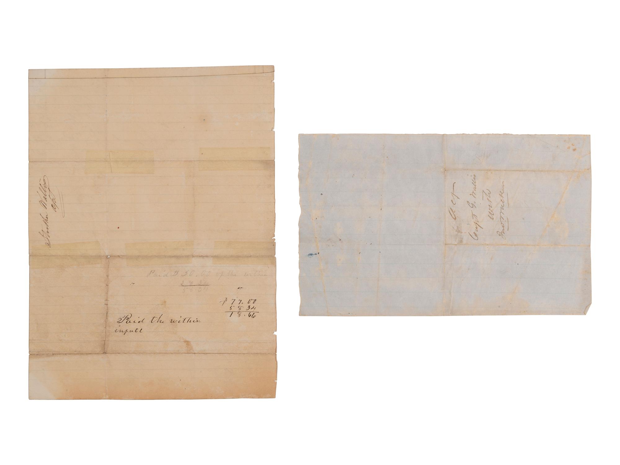 [ENSLAVEMENT]. 3 doctors' bills for medical services rendered, incl. to slaves during the Civil War.