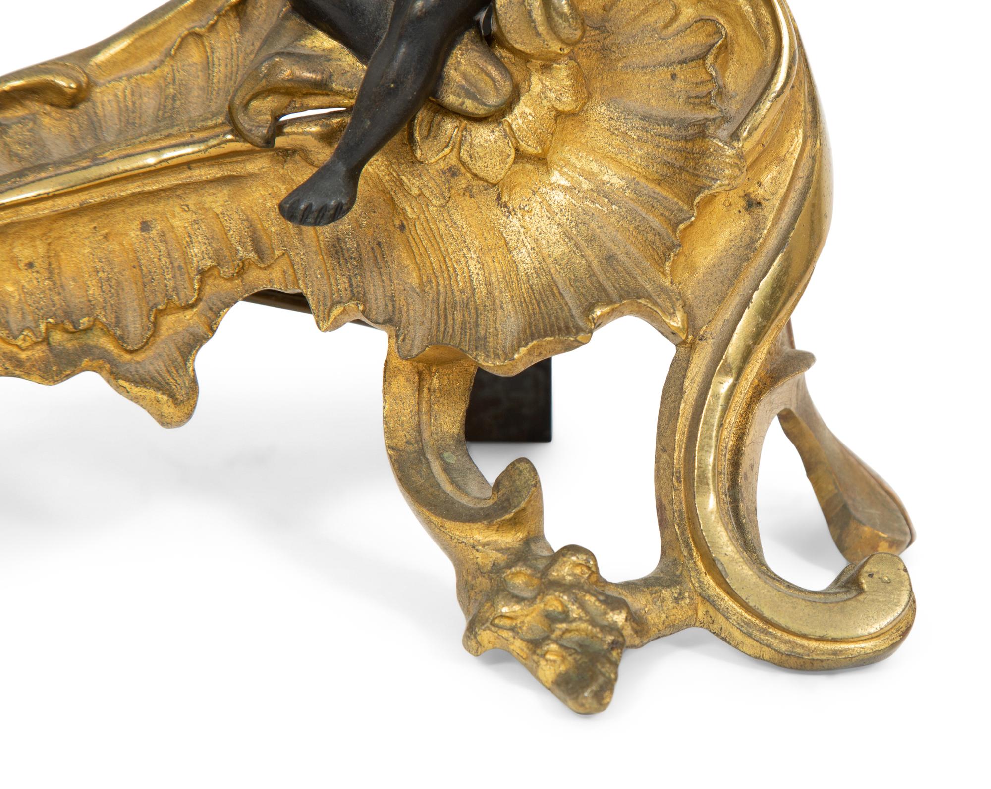 A Louis XV Style Gilt and Patinated Bronze Chenet Mounted as a Lamp