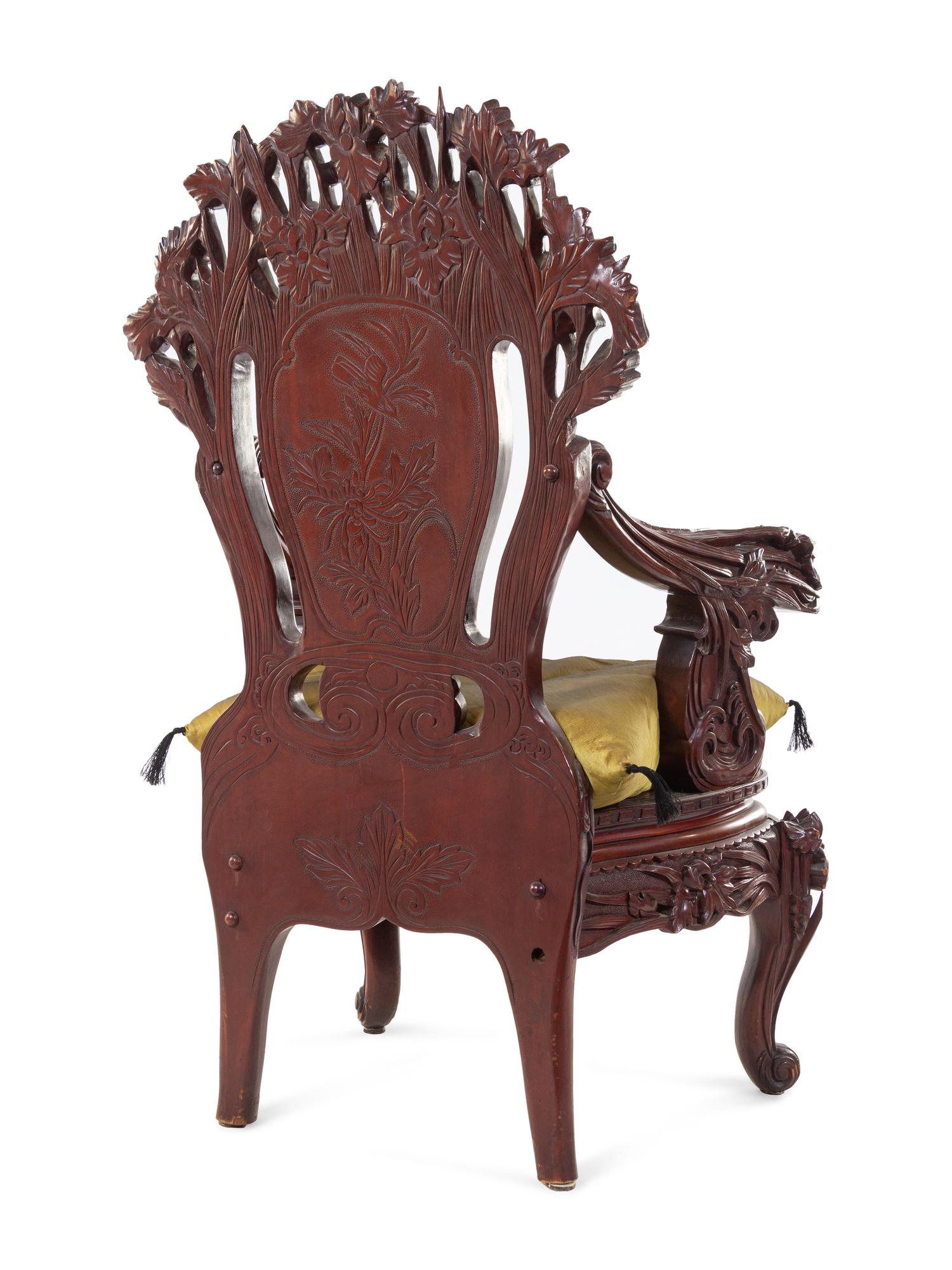 A Chinese Export Carved Hardwood Armchair