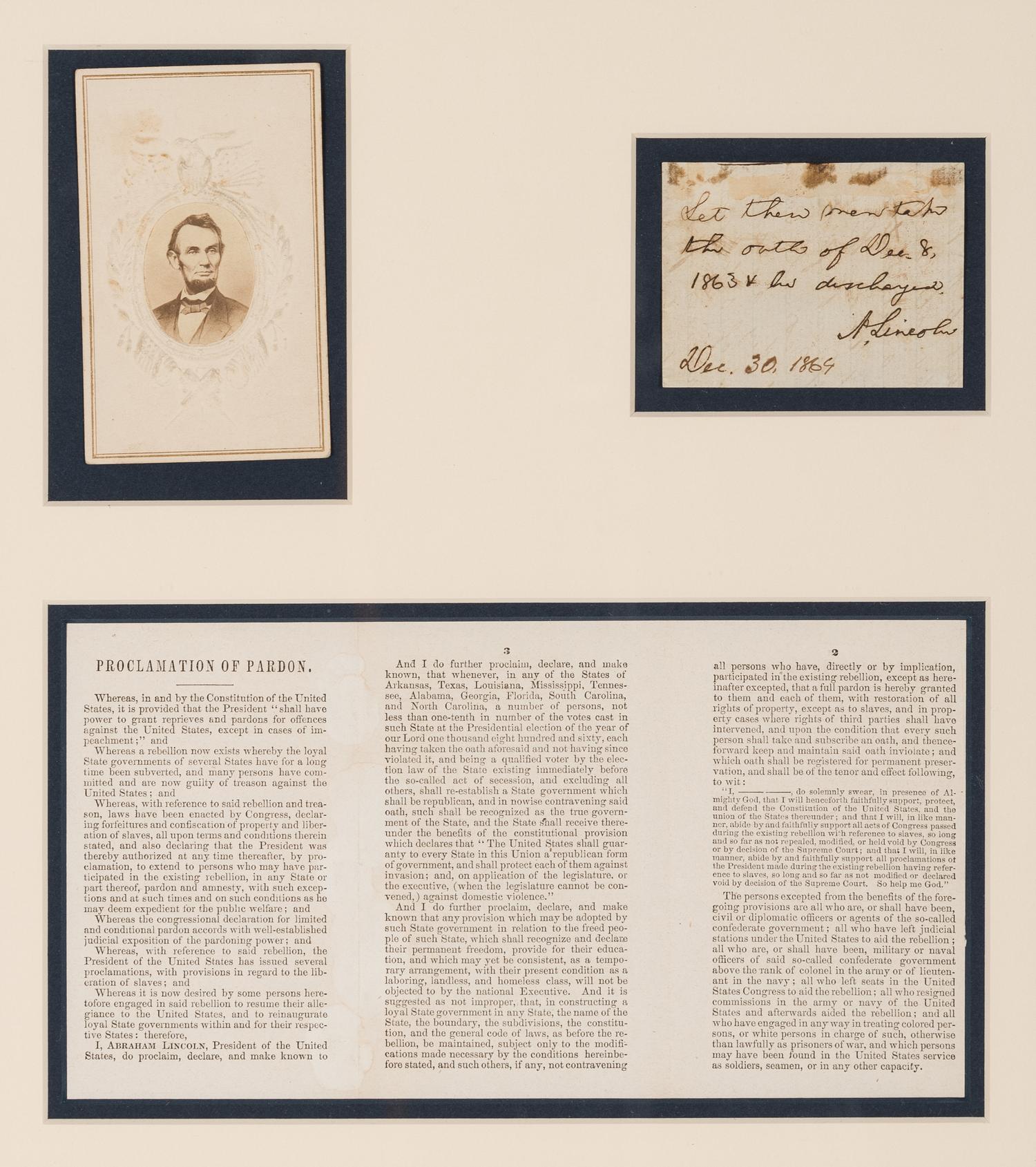 LINCOLN, Abraham (1809-1865). Autograph endorsement signed as President (“A. Lincoln”), 30 December 1864.