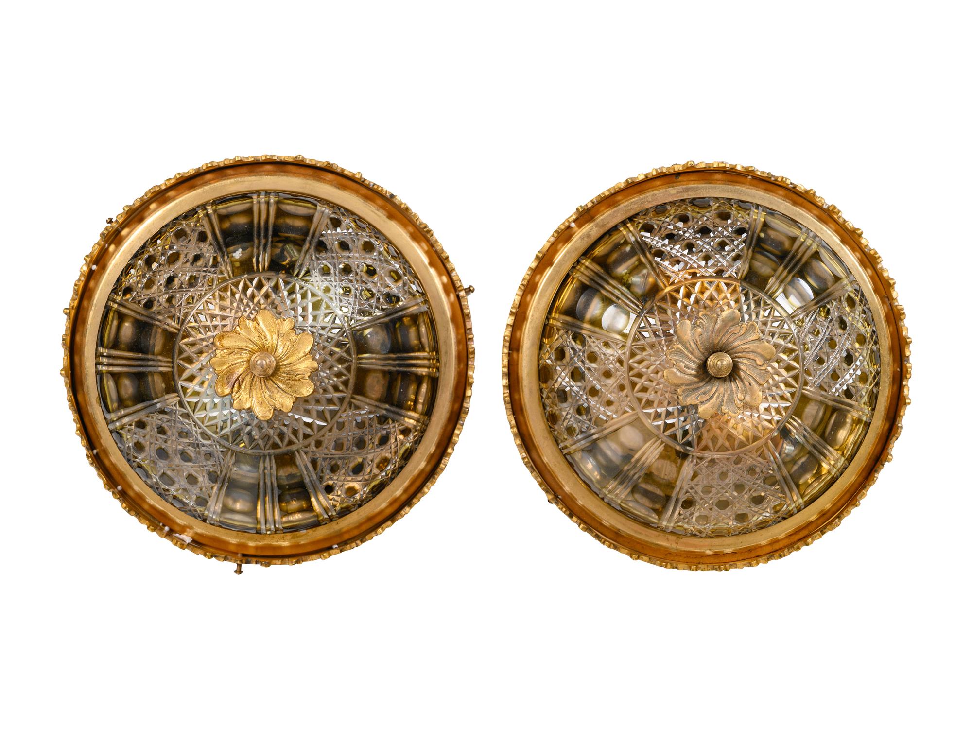A Pair of Brass and Cut Glass Plafonniers