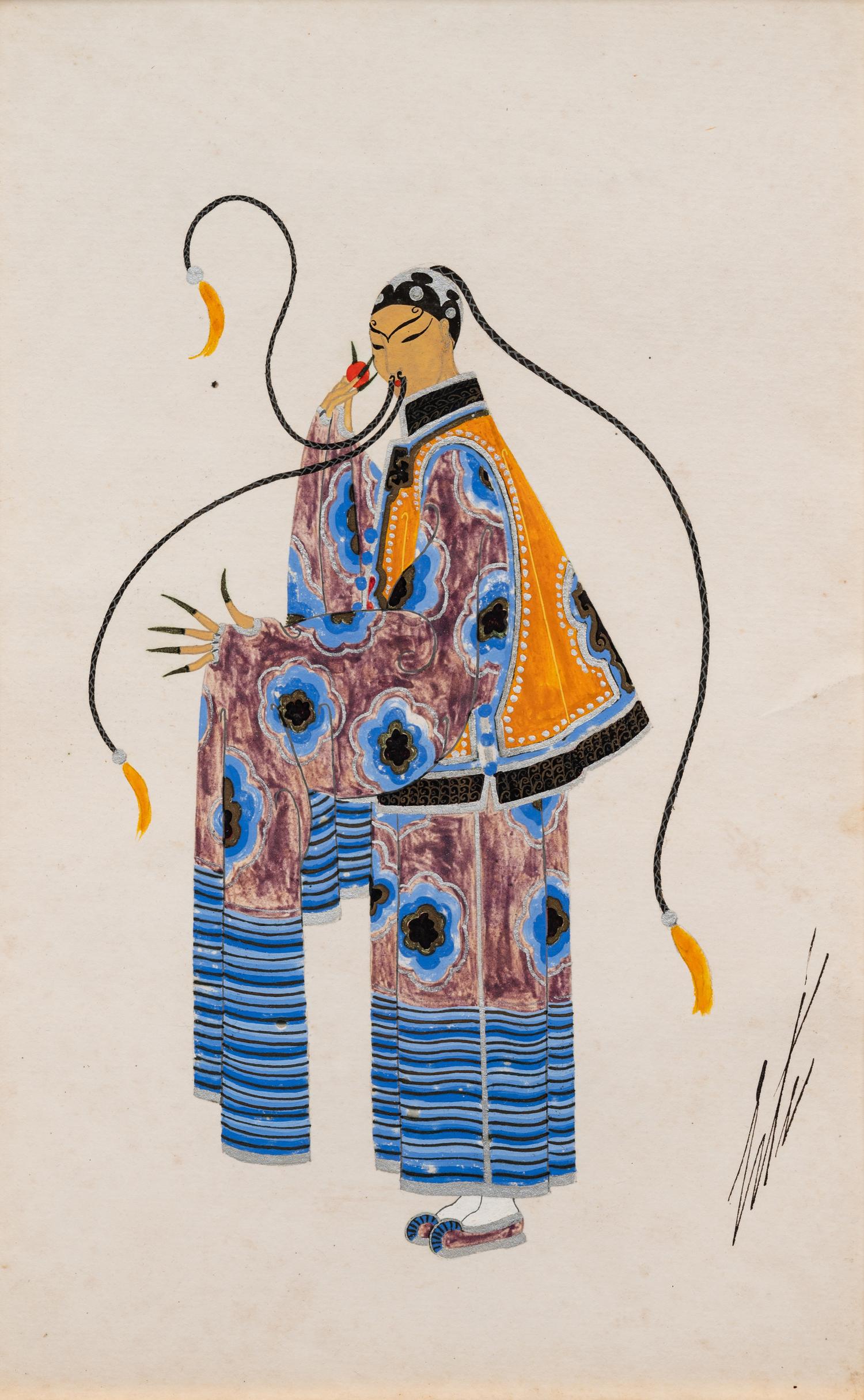 A Group of Three Costume Designs: Tableaux Mah Jongg - Vieux Chinoise , 1924; La Visite du Coulisses - Zizi Jeanmaire ; and South Sea Islands - Danseuse