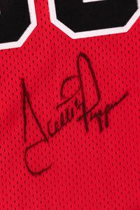 A Scottie Pippen Signed Autograph Chicago Bulls Champion NBA 50 Basketball Jersey (Beckett Authentication Services BAS Certified),