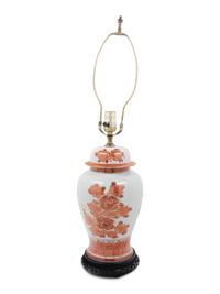 A Chinese Export Iron Red Decorated Porcelain Jar Mounted as a Lamp and a Similar Bowl
