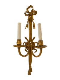 A Pair of Louis XVI Style Gilt Bronze Two-Light Sconces