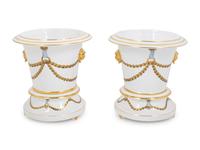 A Pair of Italian Porcelain Cache Pots in the Style of Gio Ponti