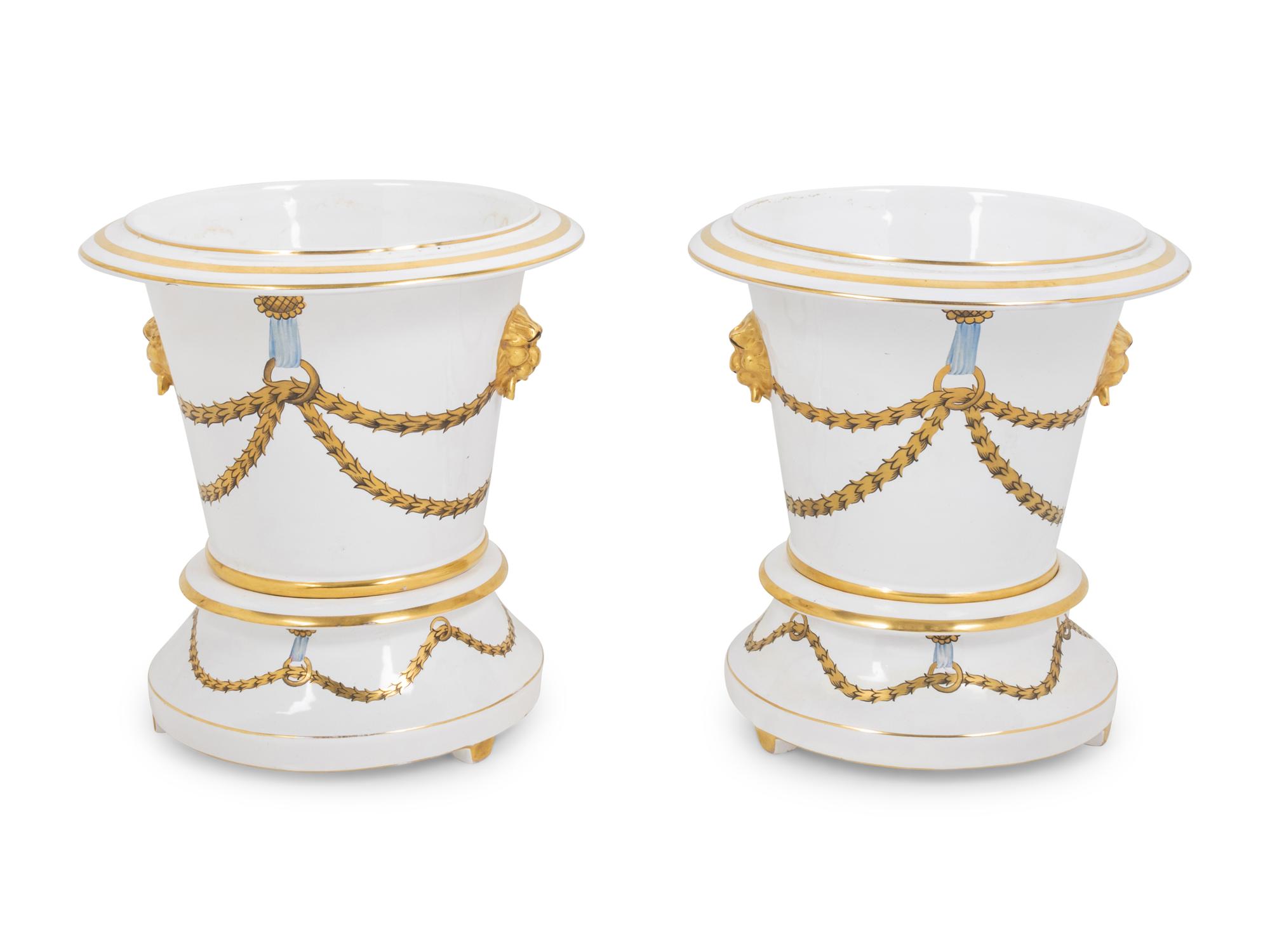 A Pair of Italian Porcelain Cache Pots in the Style of Gio Ponti