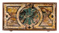 A Louis XIII Style Walnut and Marble Low Table Height 18 x width 72 x depth 40 inches. — 20TH CENTURY