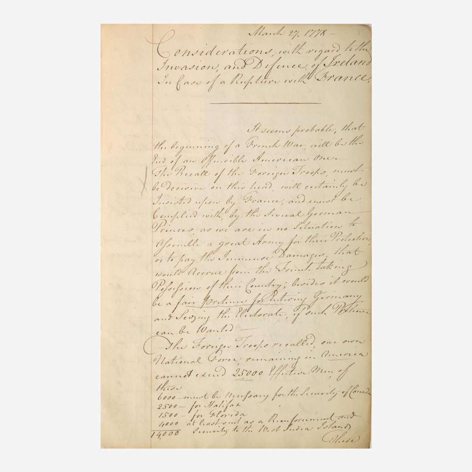 [American Revolution] [Clinton, Henry] (Dundas, David) Plan of Defence for Ireland