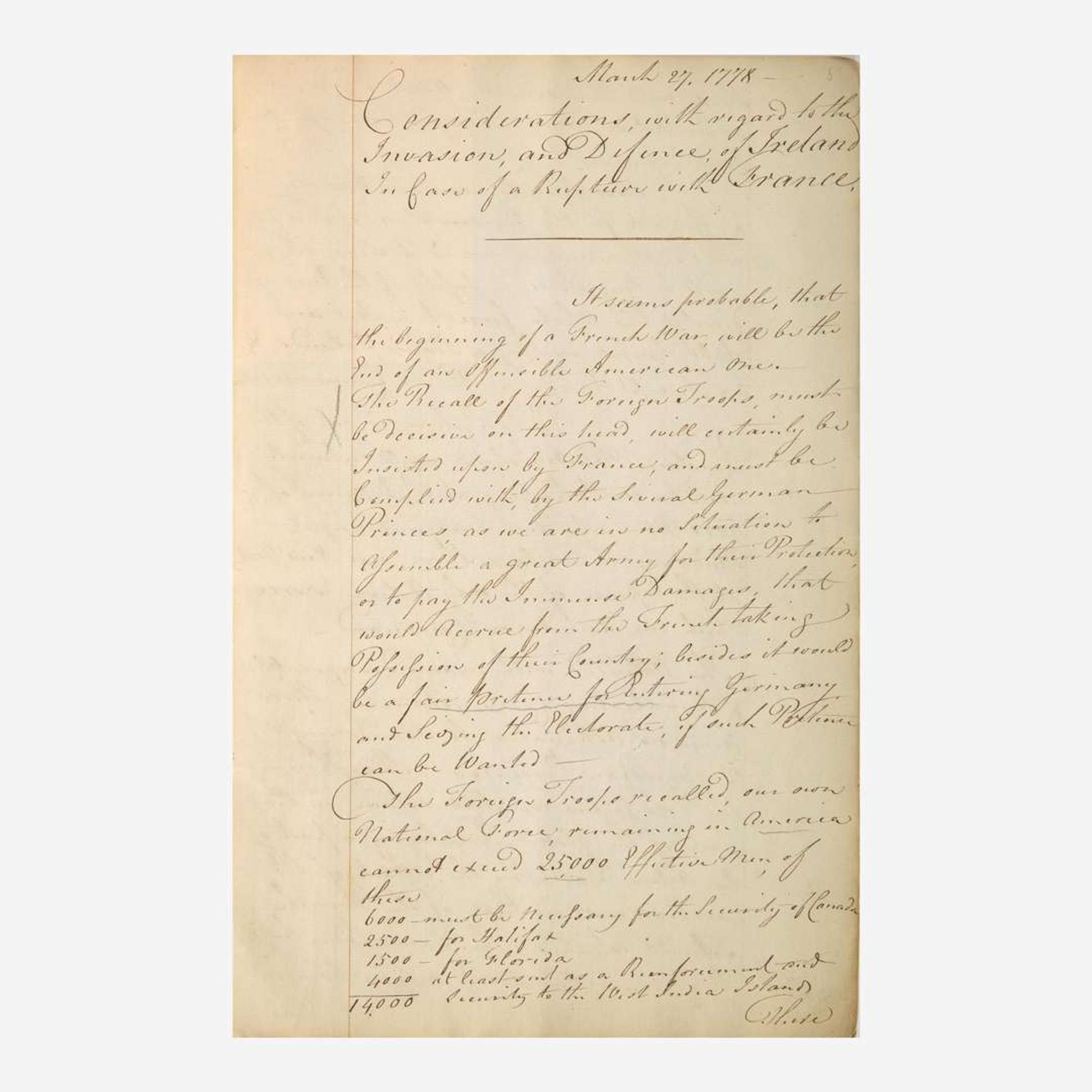 [American Revolution] [Clinton, Henry] (Dundas, David) Plan of Defence for Ireland