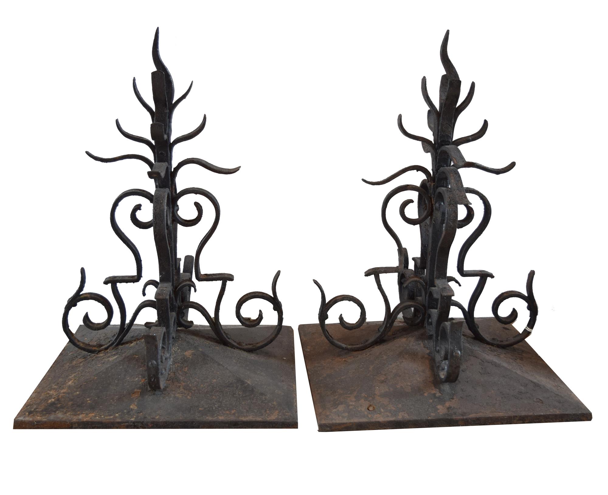 A Pair of Wrought Iron Decorative Finials 12" W x 12" D x 24" H, — United States, Circa 1880