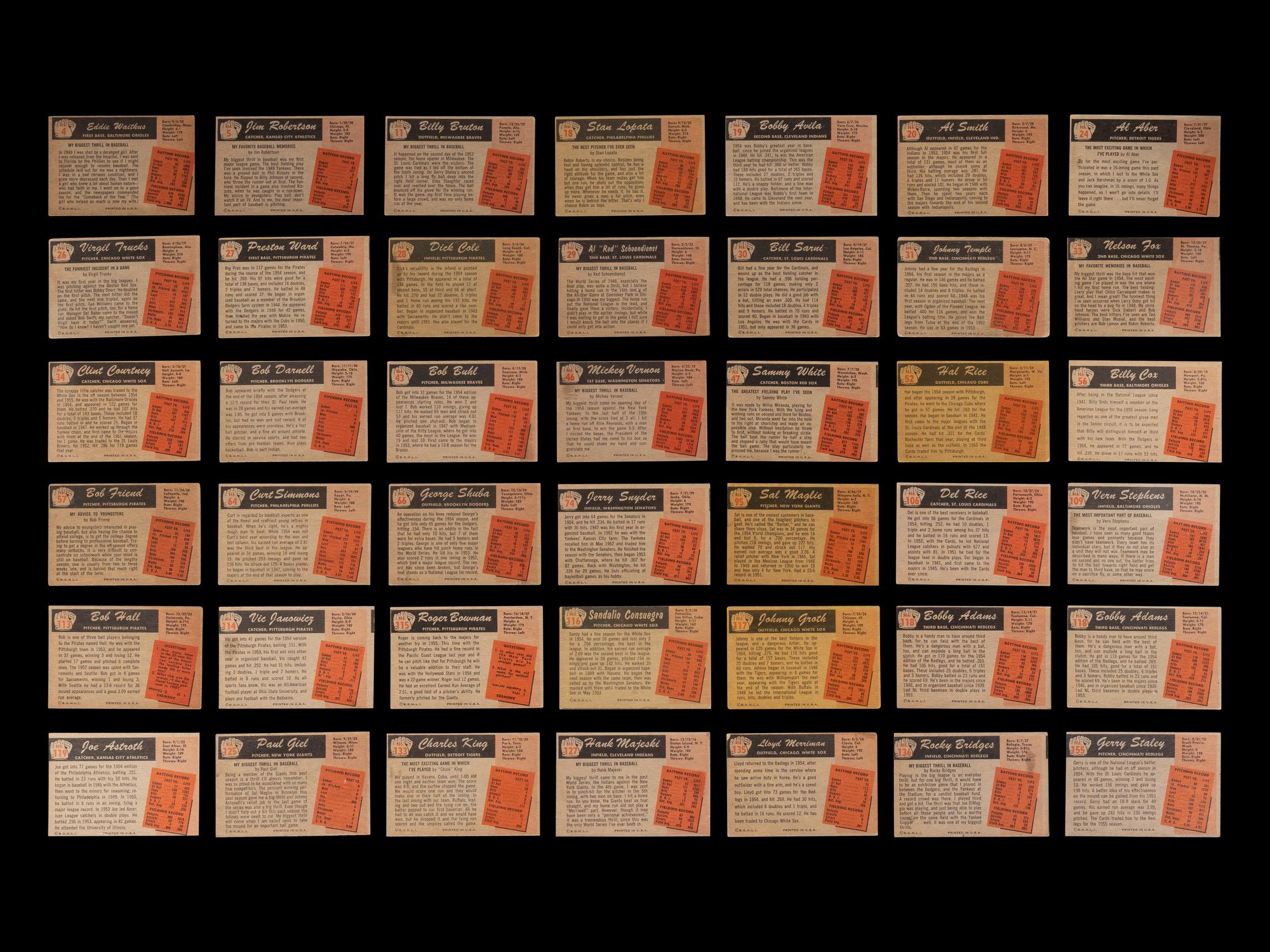 A Group of 58 1955 Bowman Baseball Cards Including Ernie Banks,