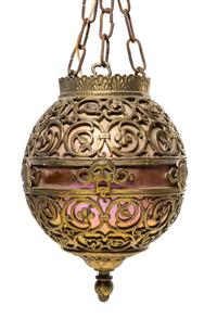 An Oscar Bach Gilt Bronze and Steuben Aurene Glass Fixture Diameter 12 inches.