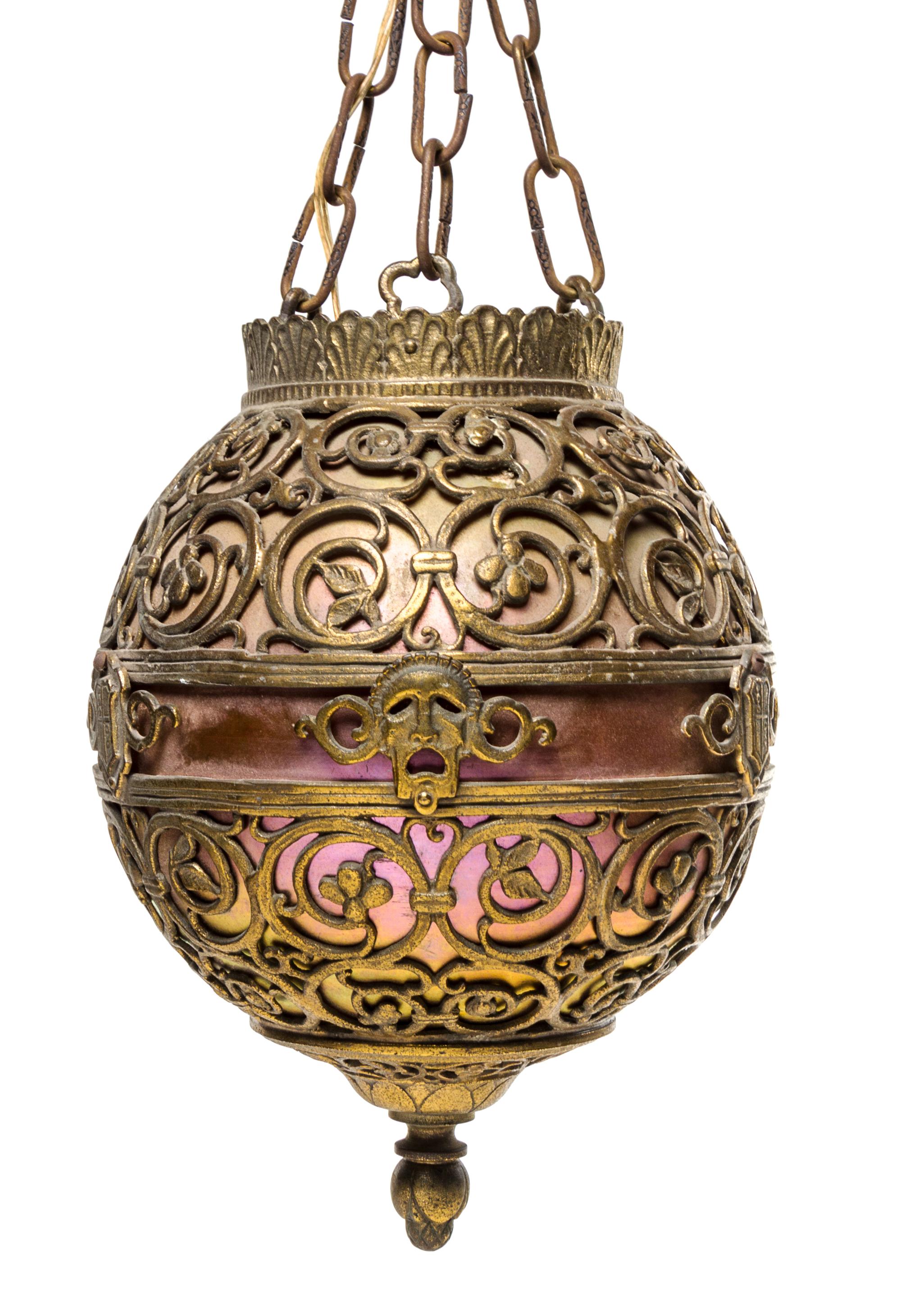 An Oscar Bach Gilt Bronze and Steuben Aurene Glass Fixture Diameter 12 inches.