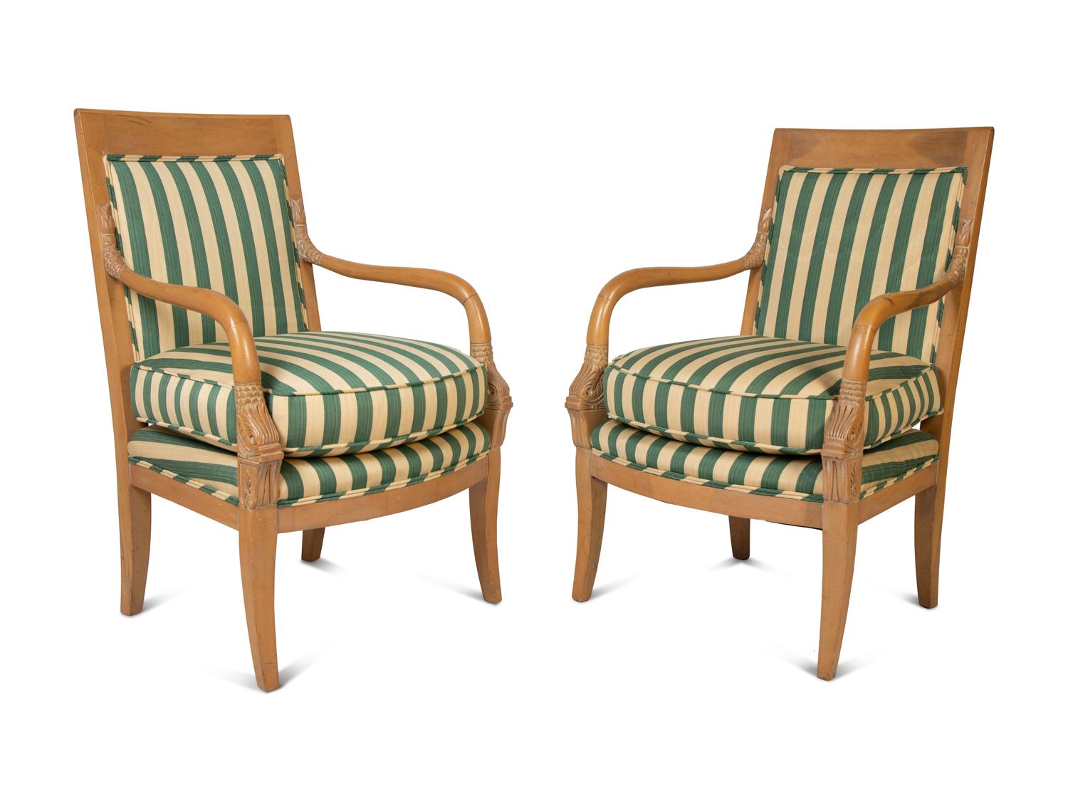 A Set of Twelve Directoire Style Carved Light Wood Dining Chairs — 20TH CENTURY