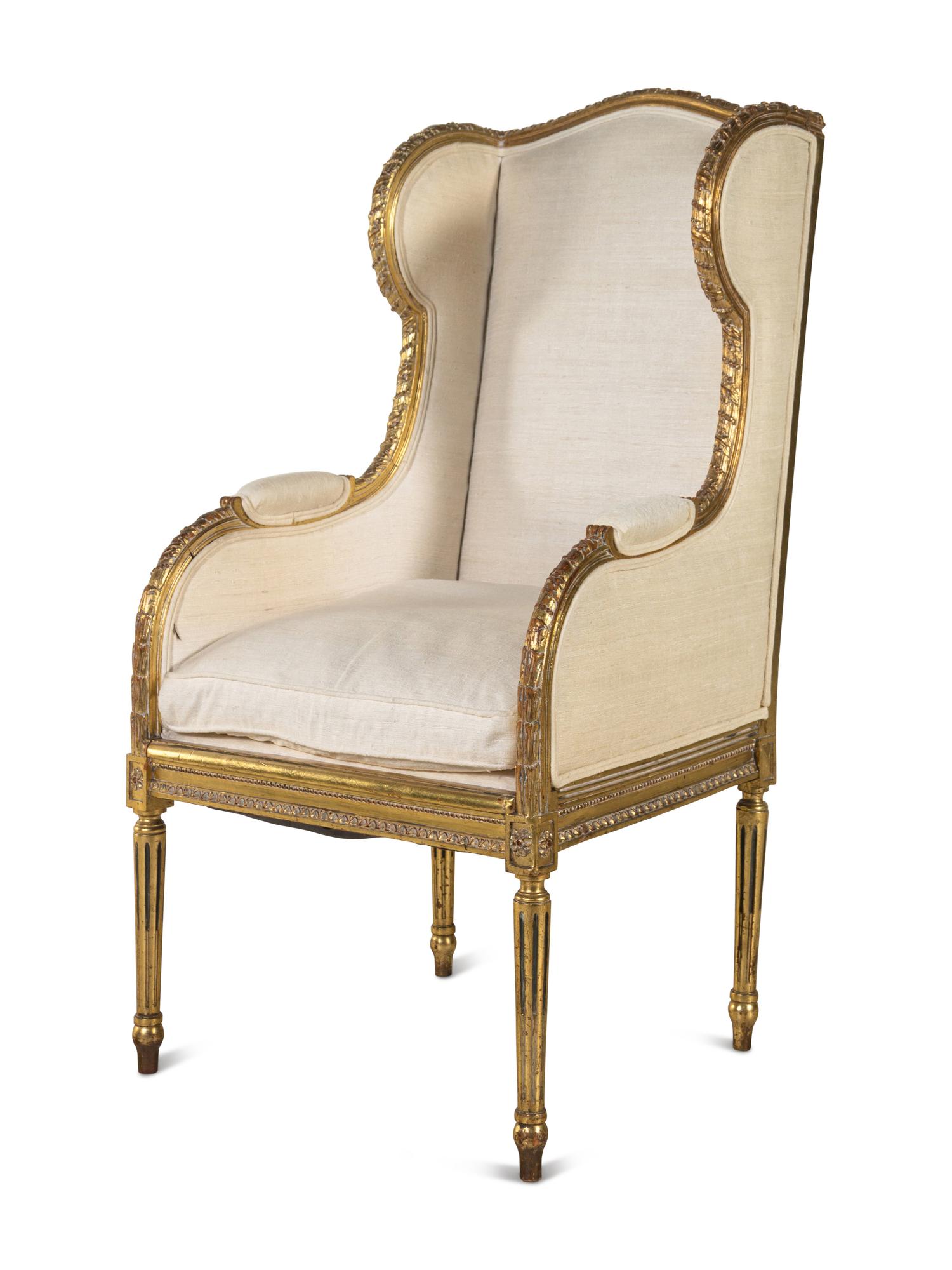 A Louis XVI Style Giltwood Bergère à Oreilles