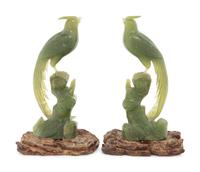 A Pair of Carved Serpentine Bird Figures