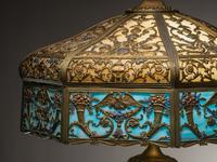 Slag Glass Lamp with Lighted Base
