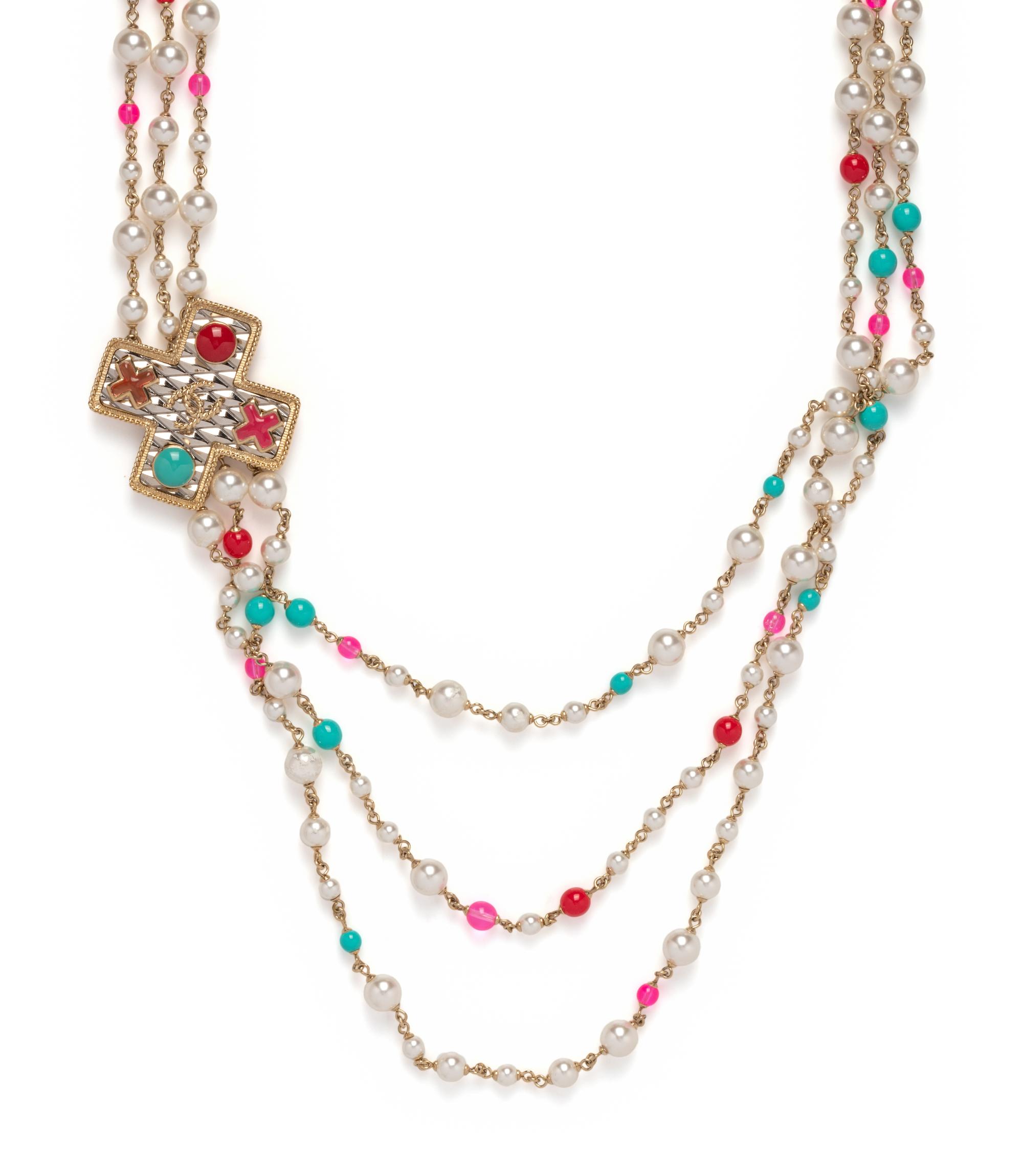 Chanel Faux Pearl, Pink and Blue Bead Necklace, 2017