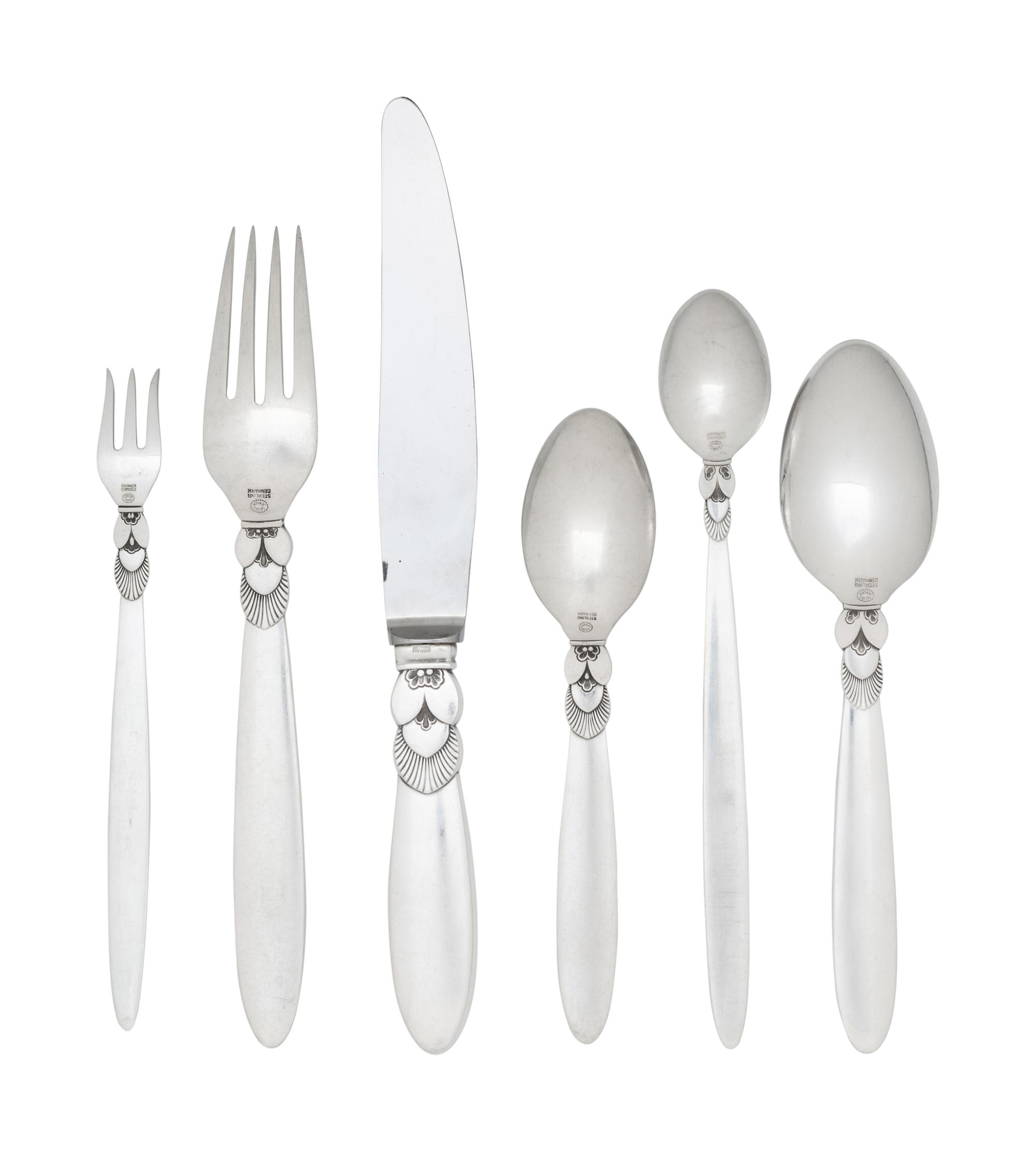 A Georg Jensen Cactus Silver Flatware Service