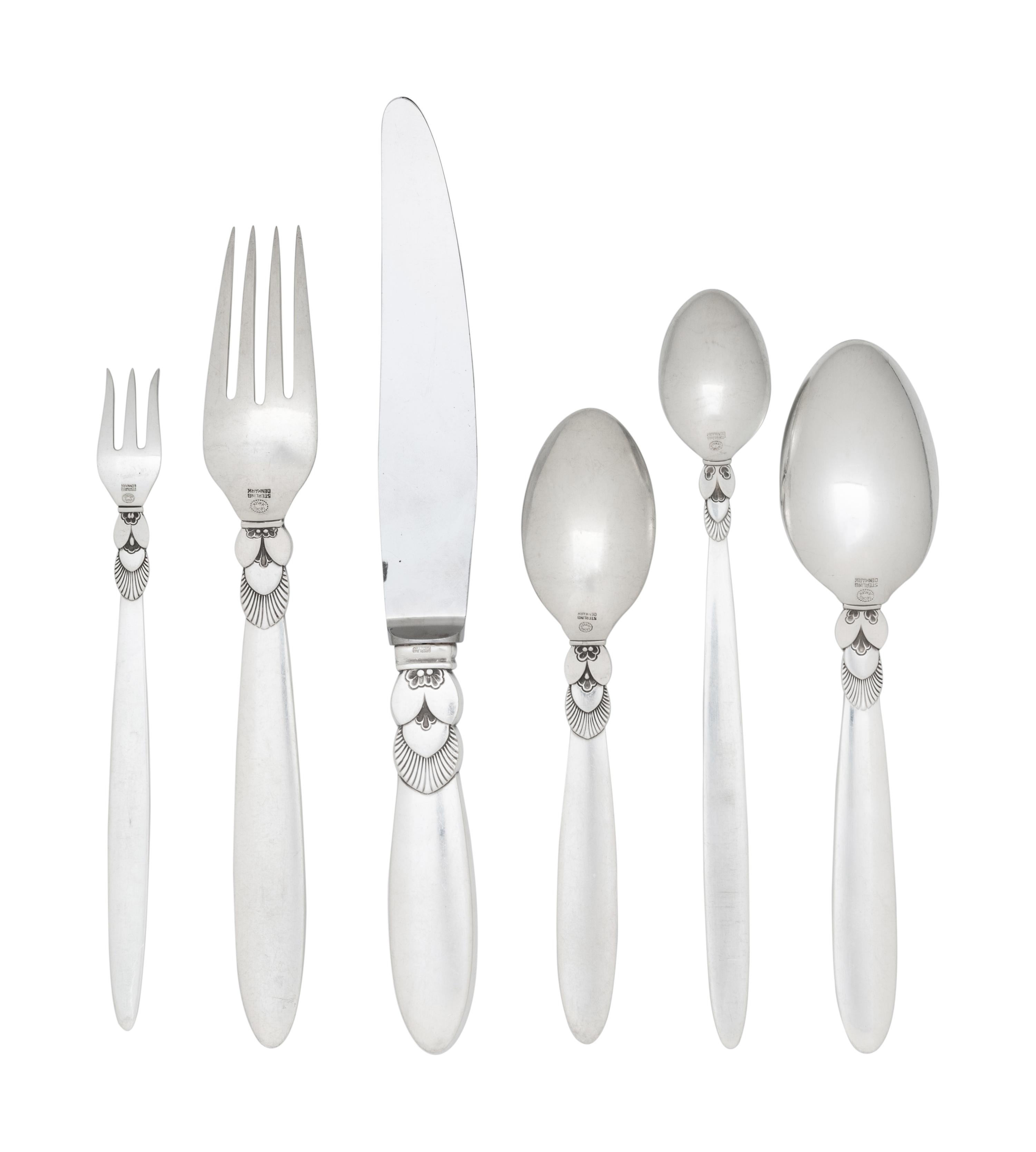 A Georg Jensen Cactus Silver Flatware Service
