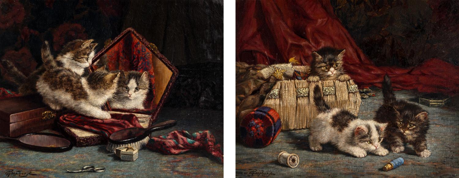 Kittens in a Basket and Kittens at the Mirror (a pair of works)