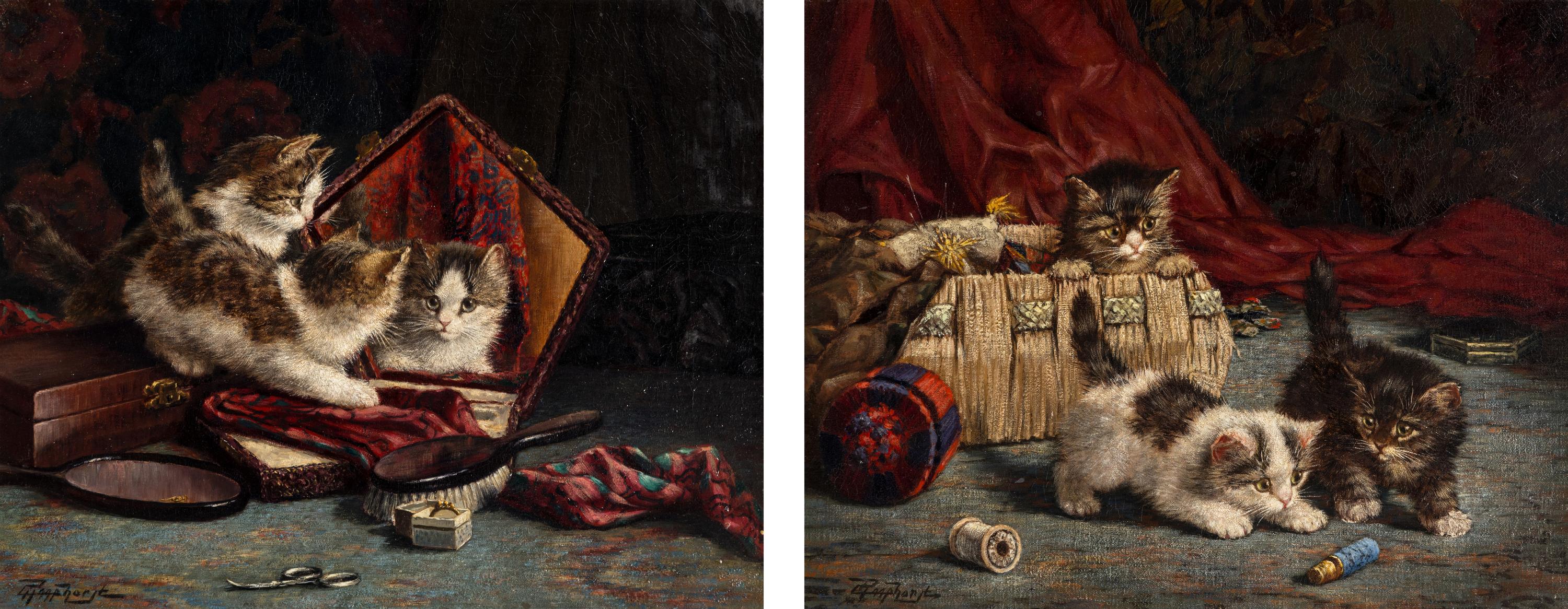 Kittens in a Basket and Kittens at the Mirror (a pair of works)