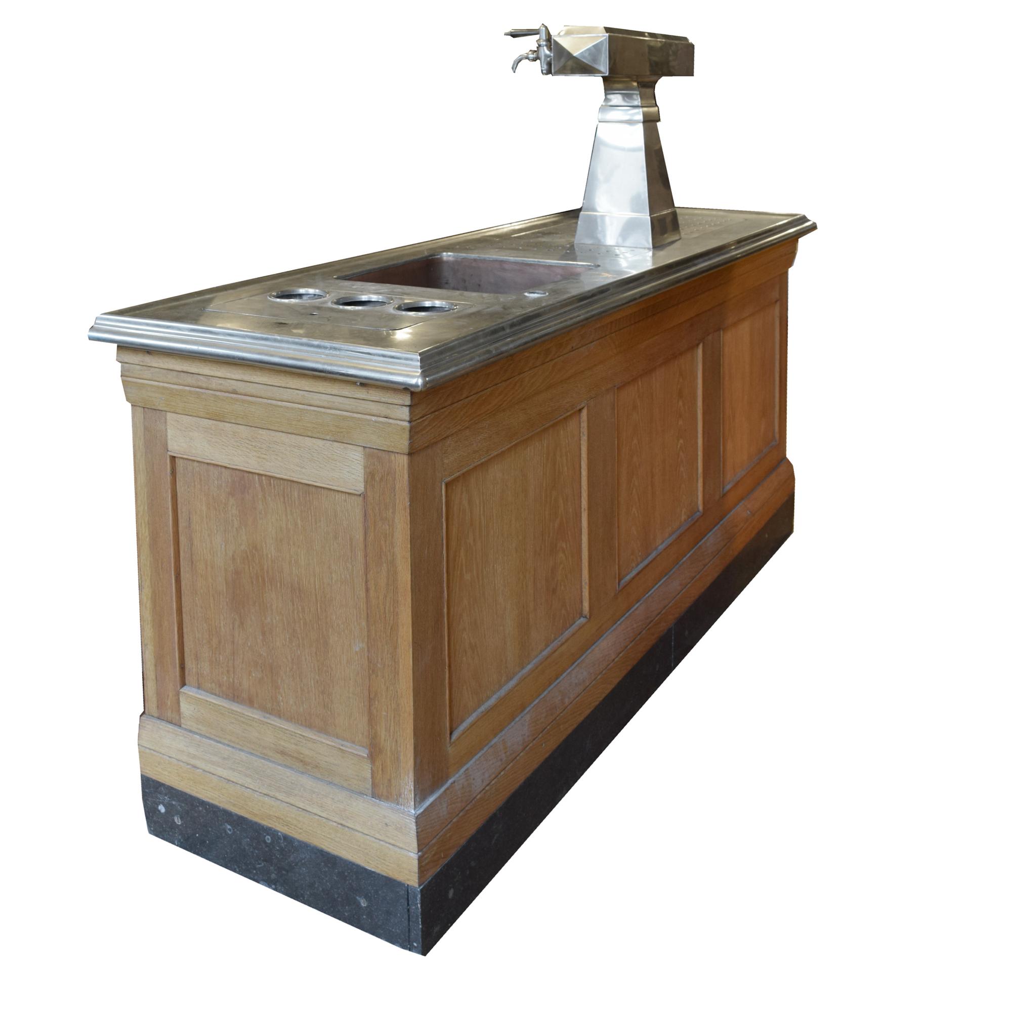 An Oak, Zinc and Copper Cafe Bar 78" W x 26" D x 57.5" H — France, Circa 1920