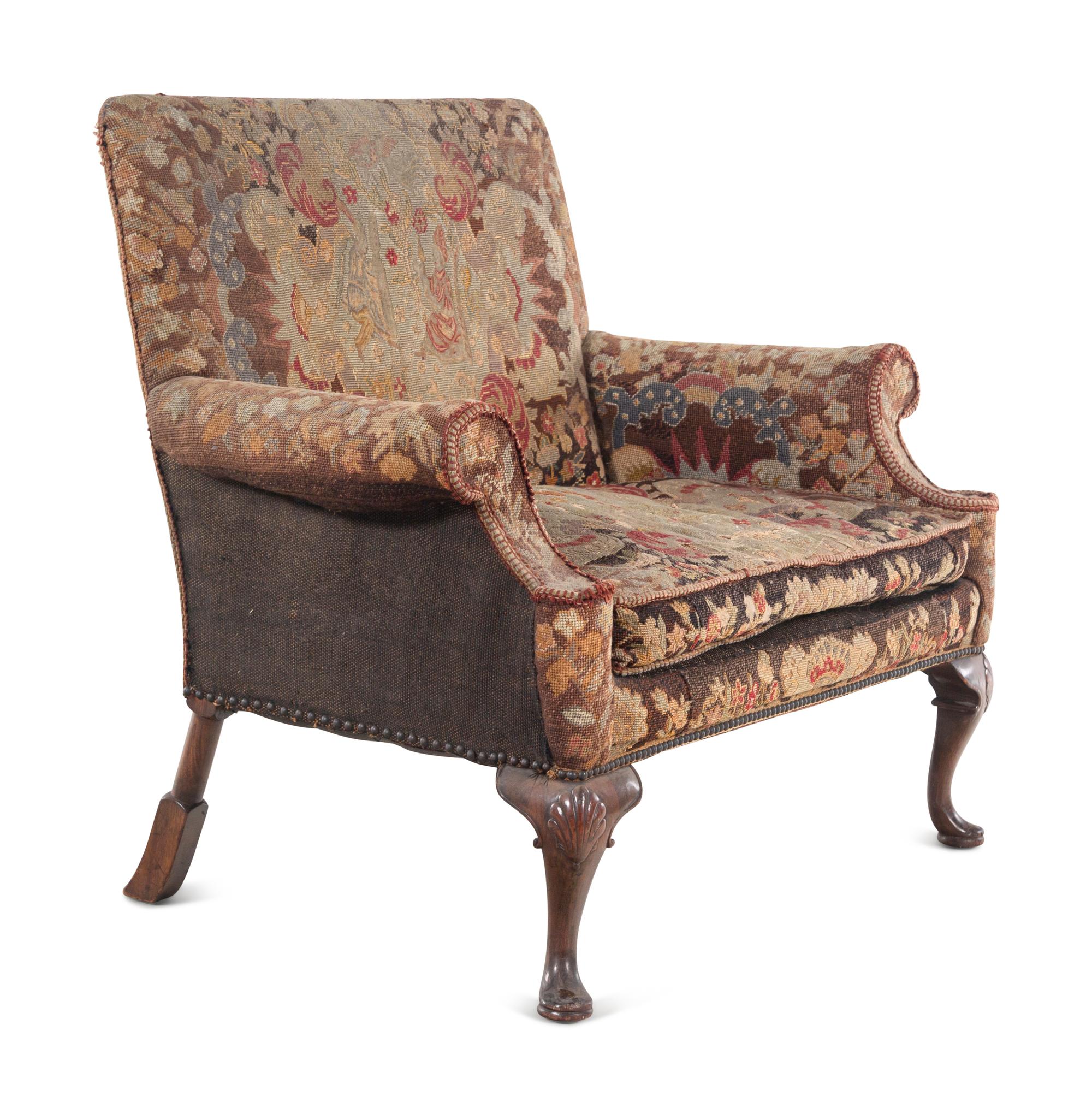 A George II Style Needlepoint-Upholstered Mahogany Settee