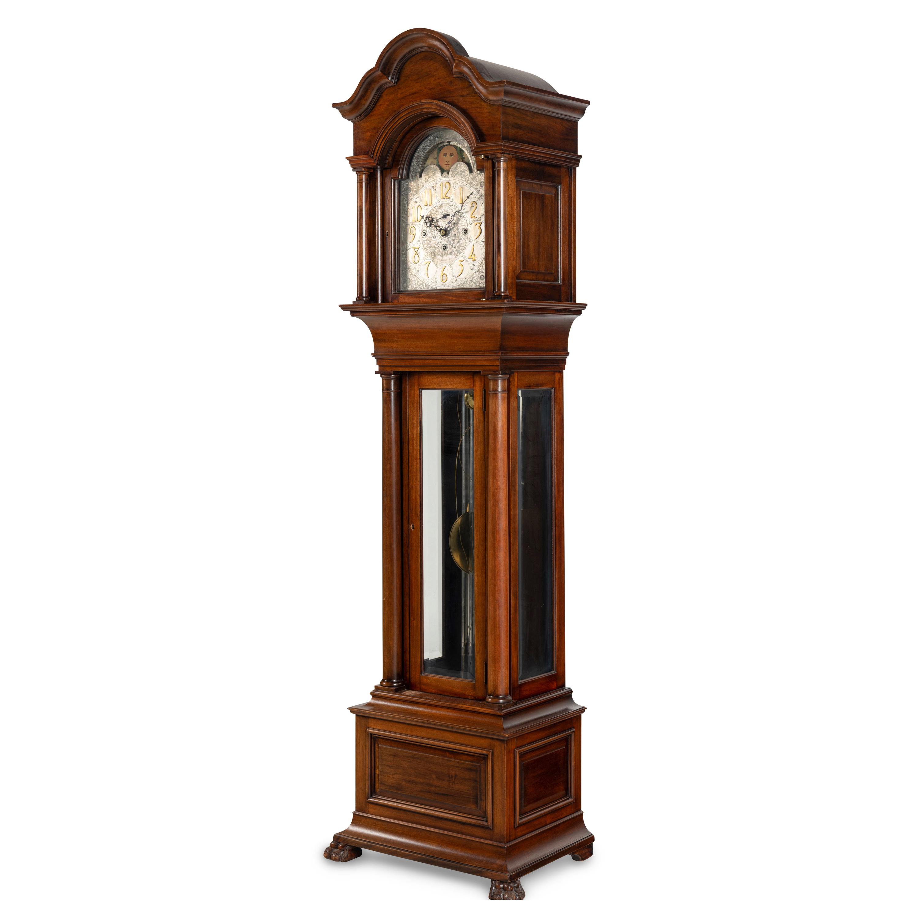 An American Mahogany Tube-Striking Longcase Clock