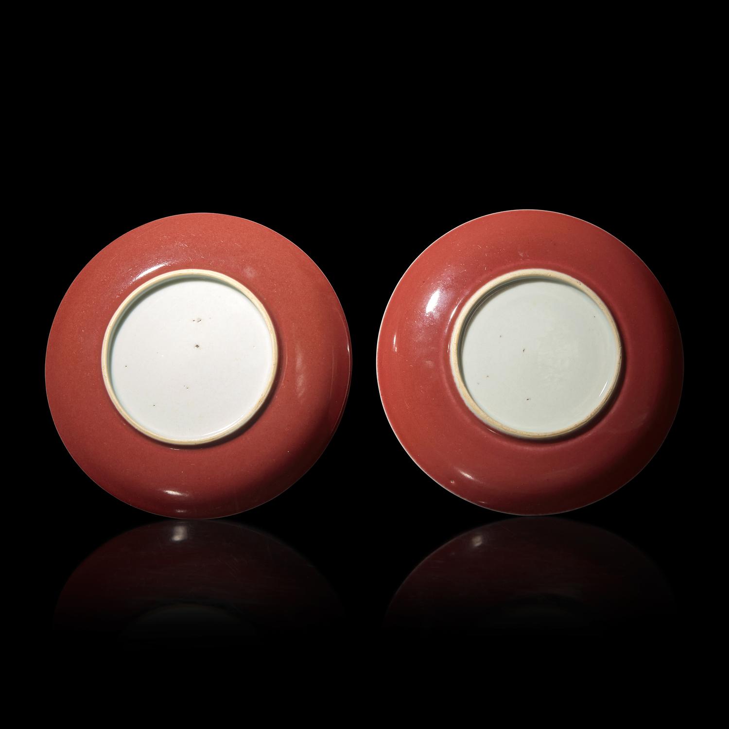 A Pair of Chinese Copper Red-Glazed Dishes, Qing Dynasty, 18th/Early 19th Century — 清中期 紅釉賞盤一對
