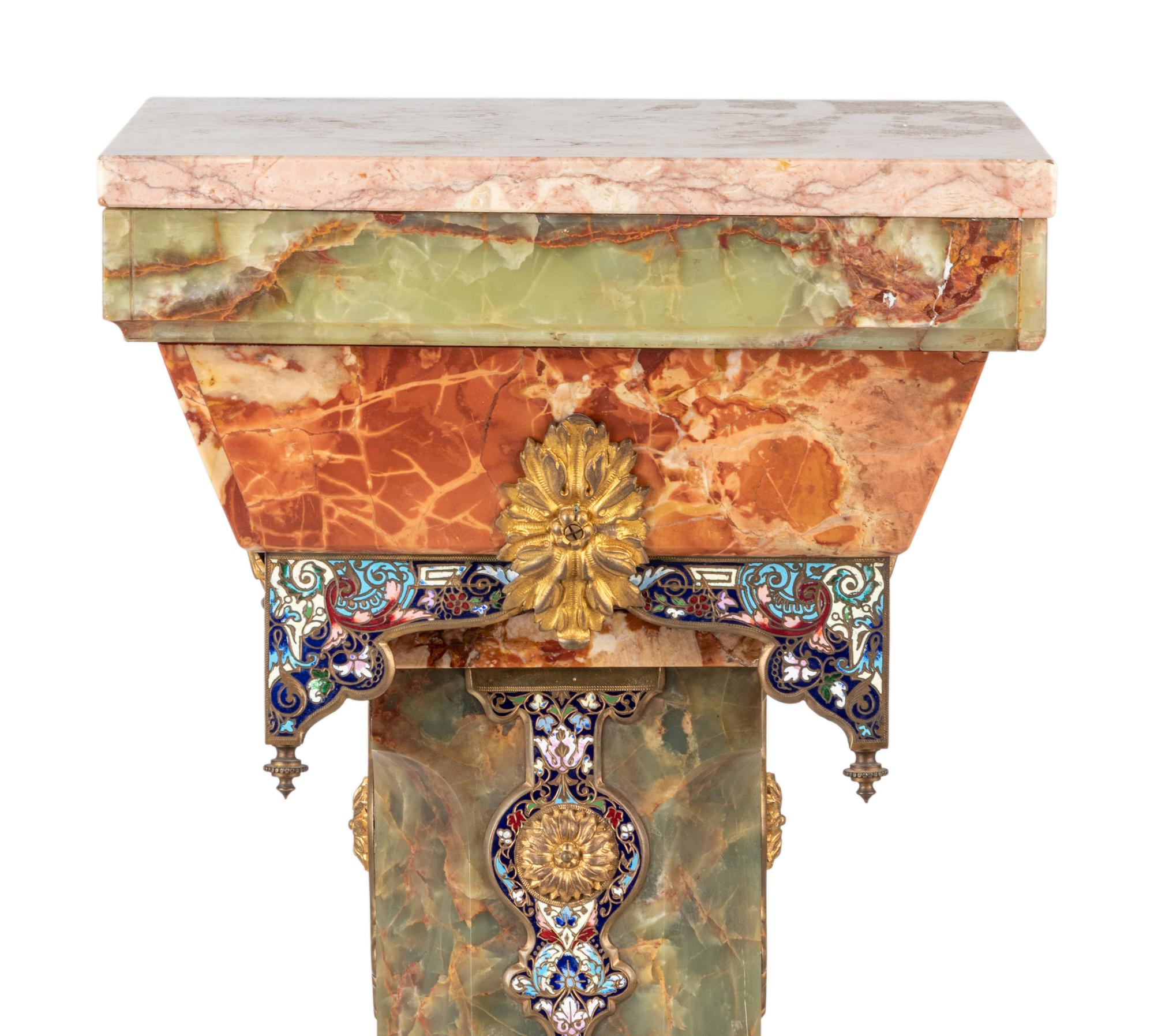 A French Onyx and Champlevé Mounted Pedestal