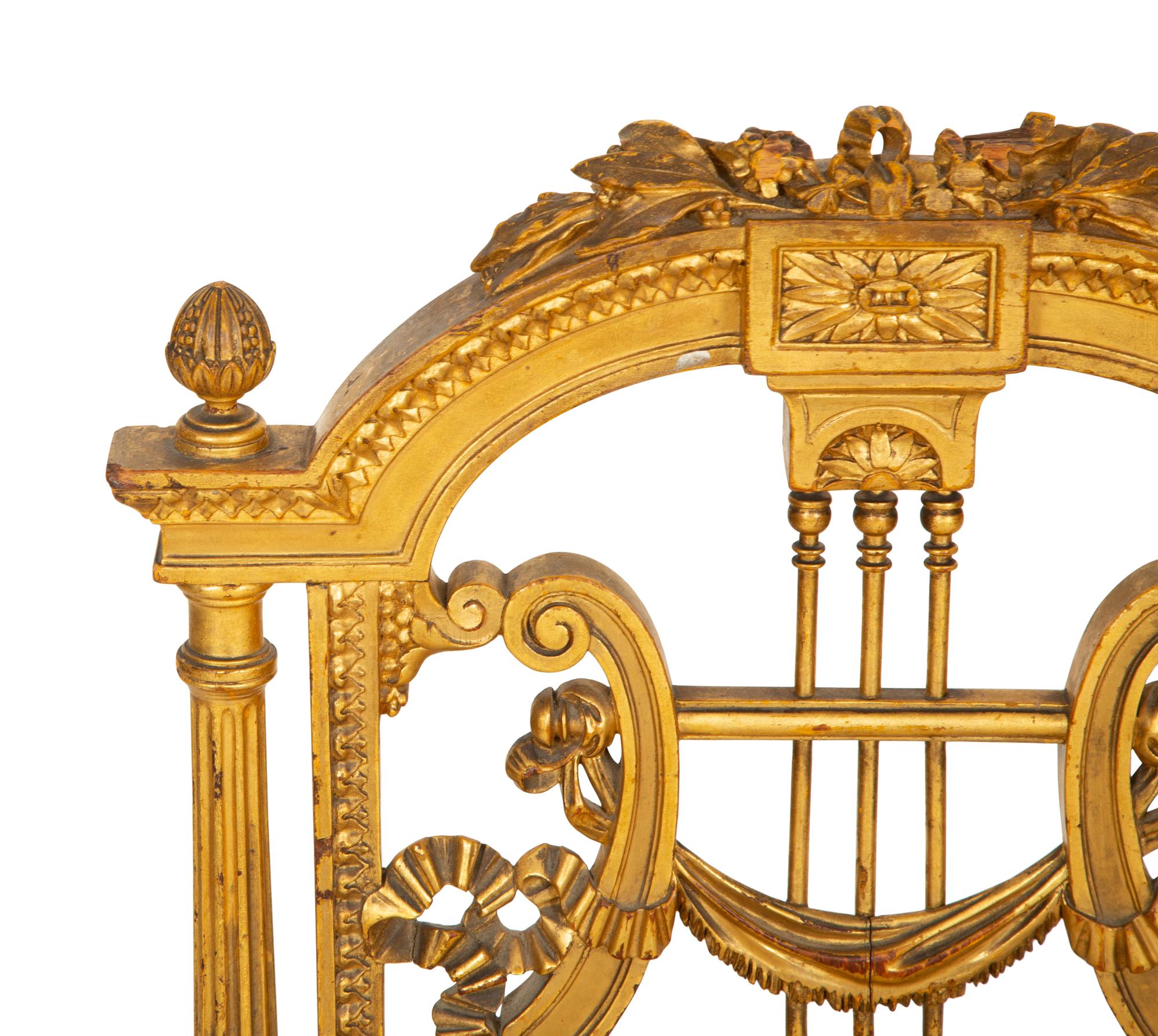 A Diminutive Louis XVI Style Giltwood Lyre-Back Chair
