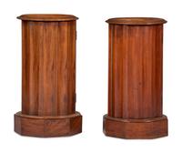 A Pair of Regency Style Marble Inset Carved Birch Column-Form Pot Cupboards