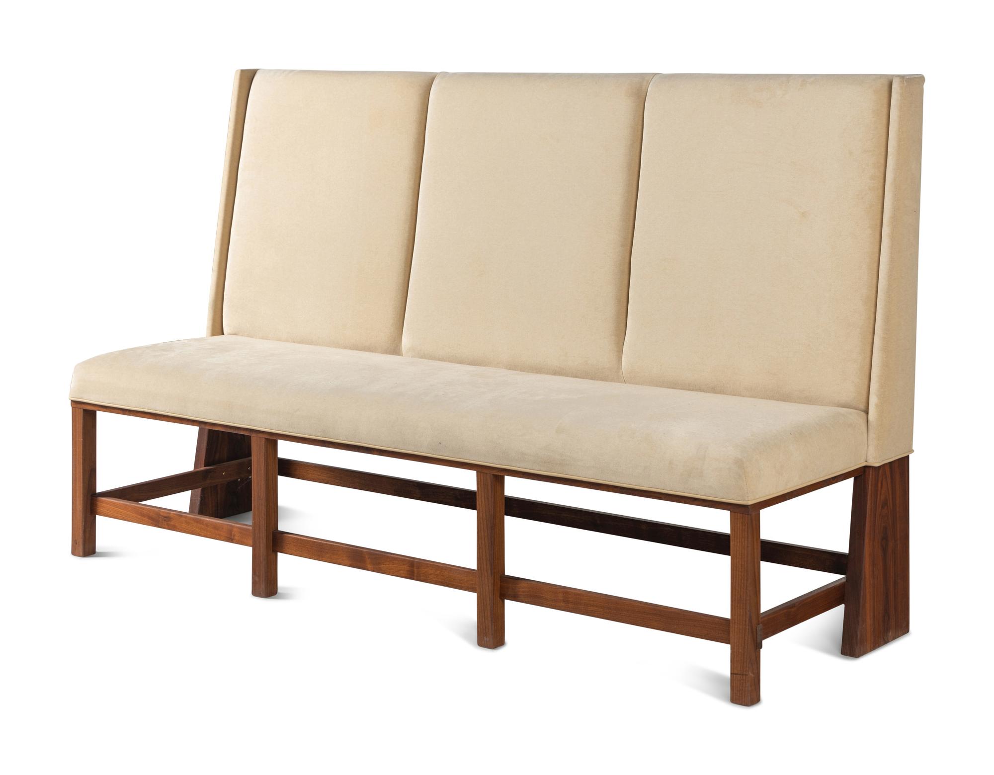 A Custom Upholstered Walnut Banquette