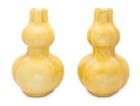 A Pair of Chinese Yellow Glazed Triple-Gourd Vases 18TH/19TH CENTURY Height 15 1/4 inches. — 18TH/19TH CENTURY