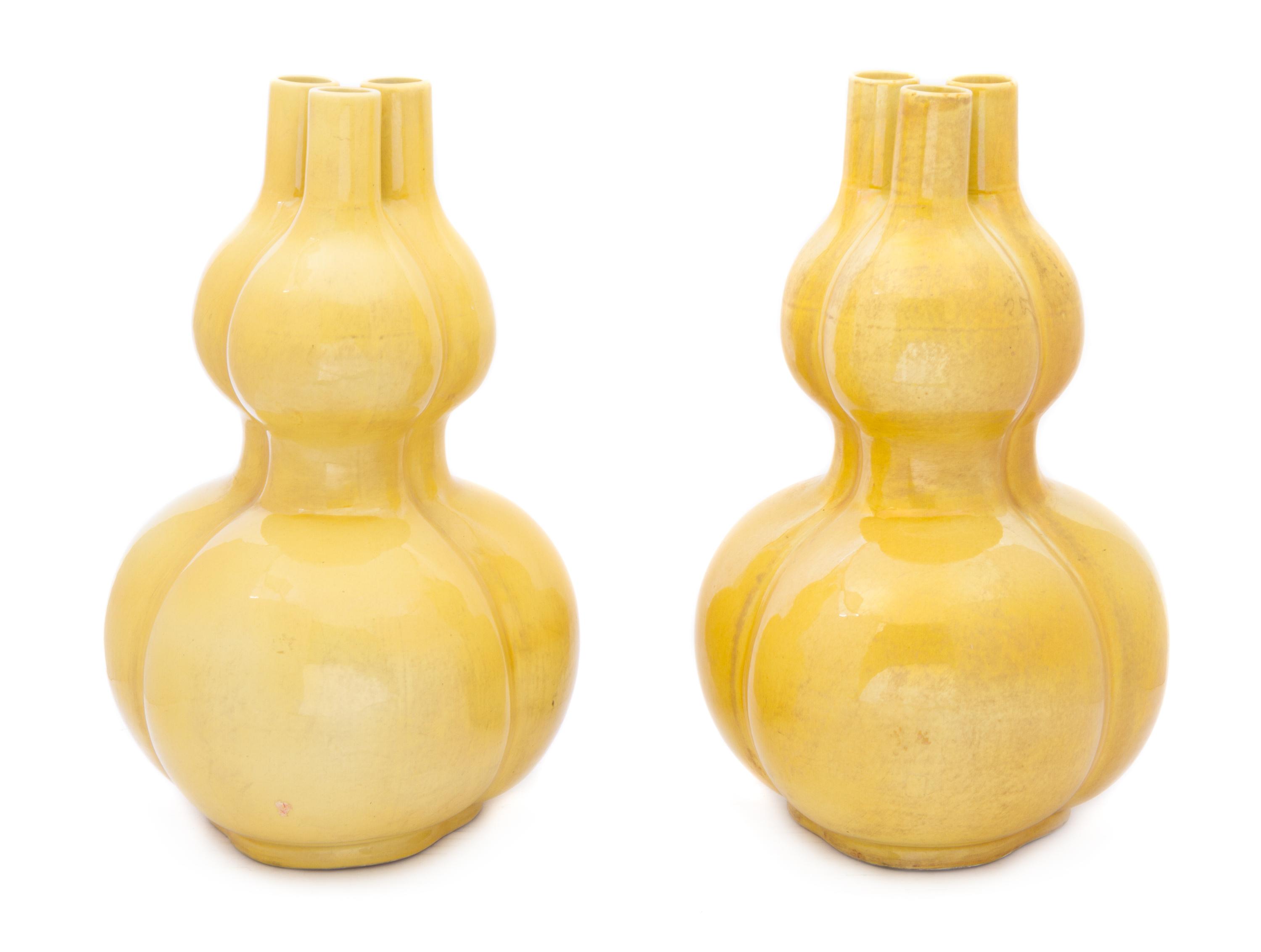 A Pair of Chinese Yellow Glazed Triple-Gourd Vases 18TH/19TH CENTURY Height 15 1/4 inches. — 18TH/19TH CENTURY