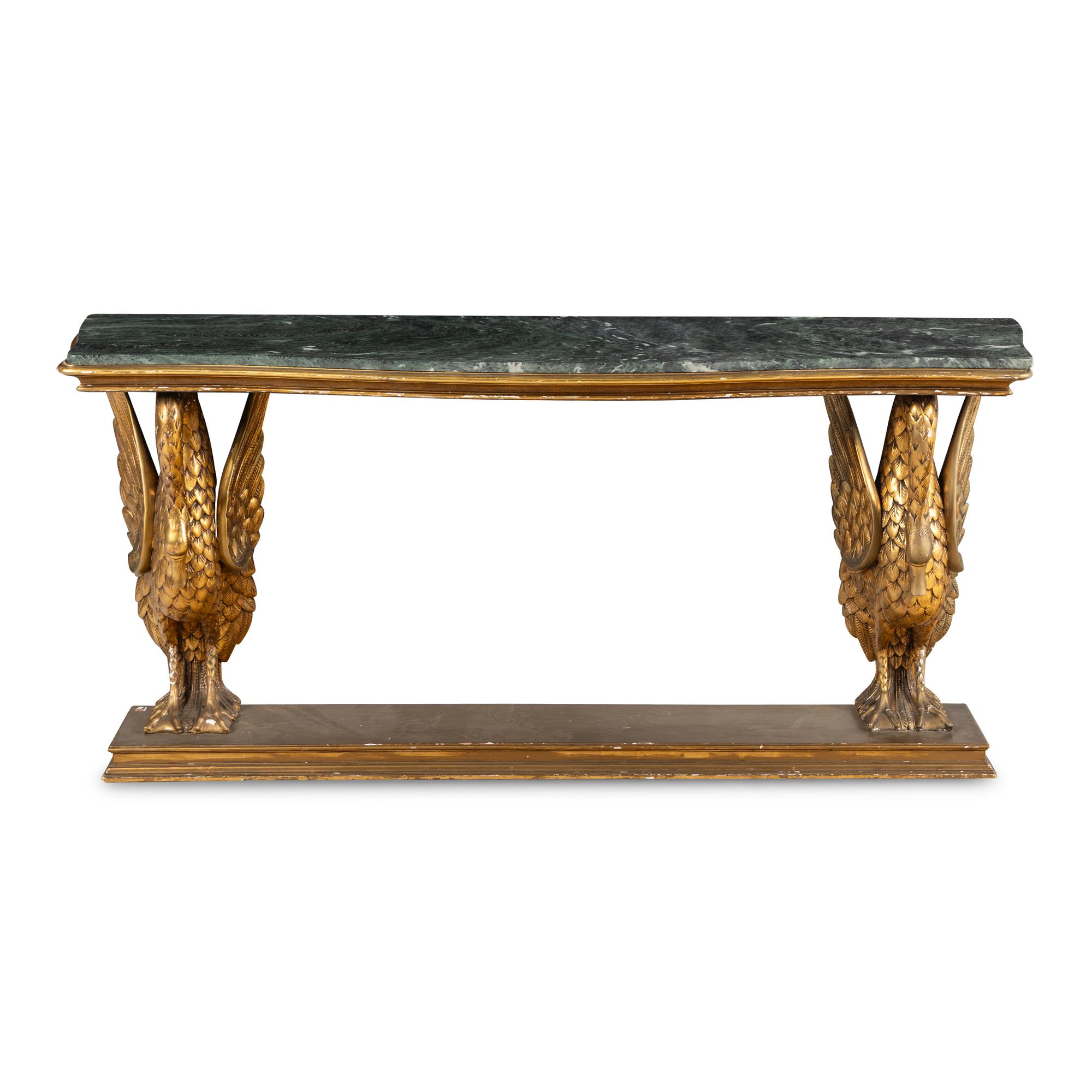 An Empire Style Giltwood and Verde Antico Marble-Top Console Table