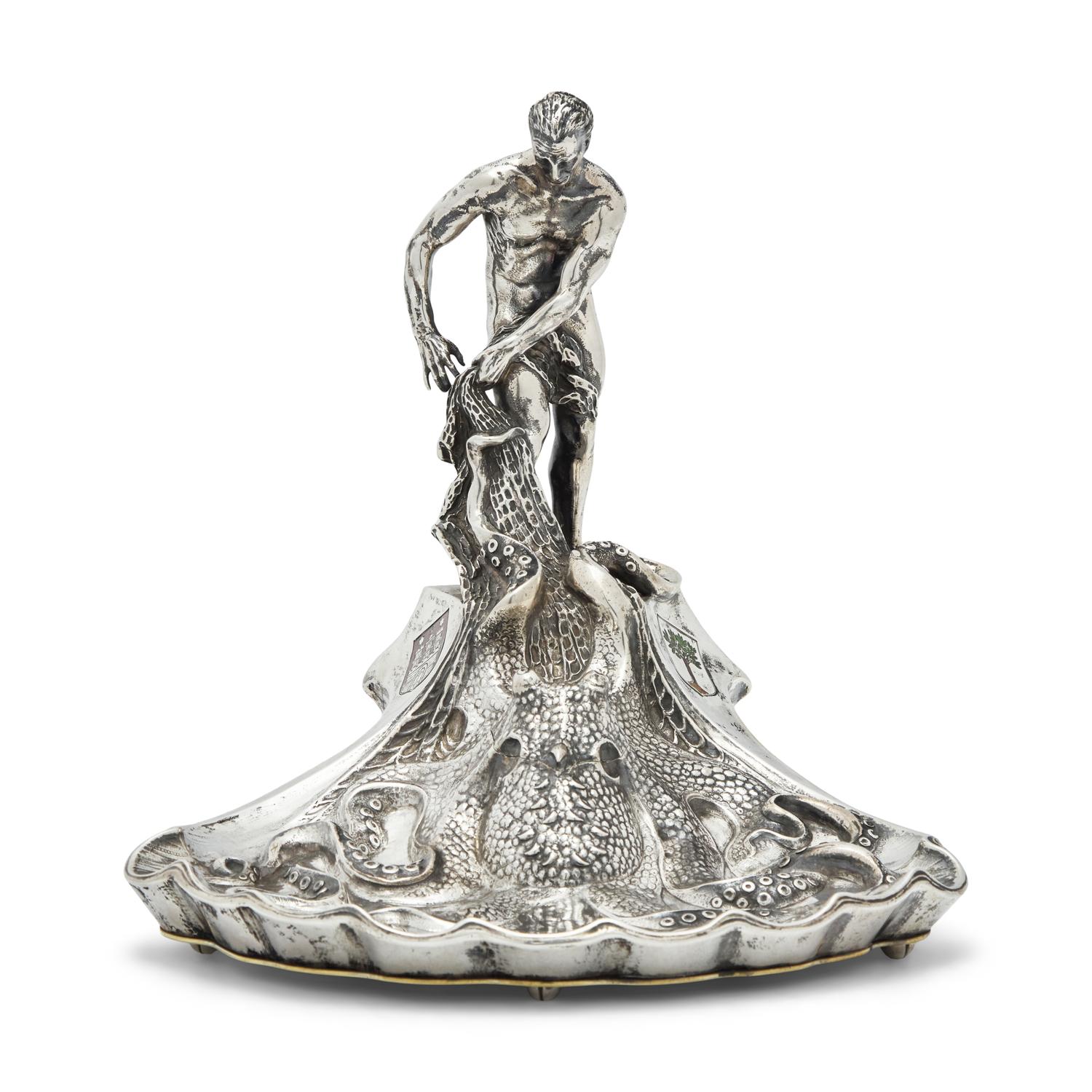 A German Enameled Silver Figural Inkwell