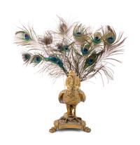 A Neoclassical Gilt Metal and Feathered Peacock Table Lamp