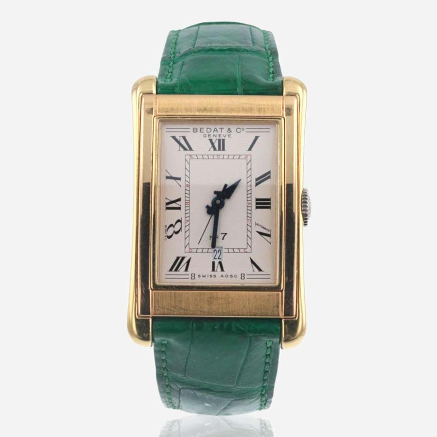 18K Yellow Gold Bedat & Co. No. 7 Watch with Green Leather Band Swiss