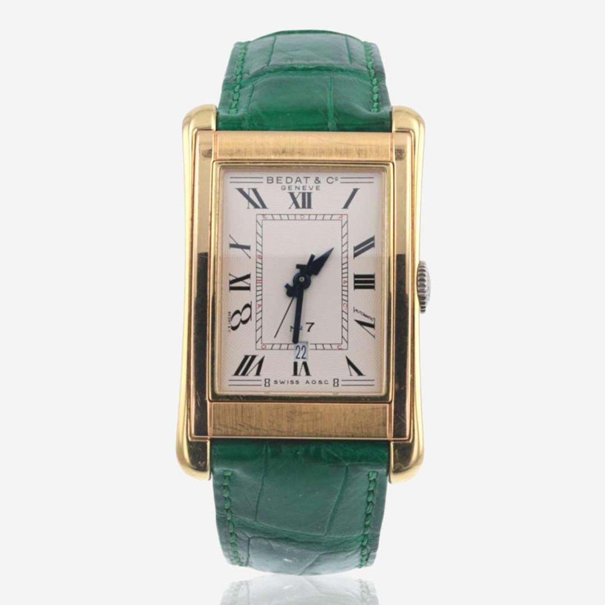 18K Yellow Gold Bedat & Co. No. 7 Watch with Green Leather Band Swiss