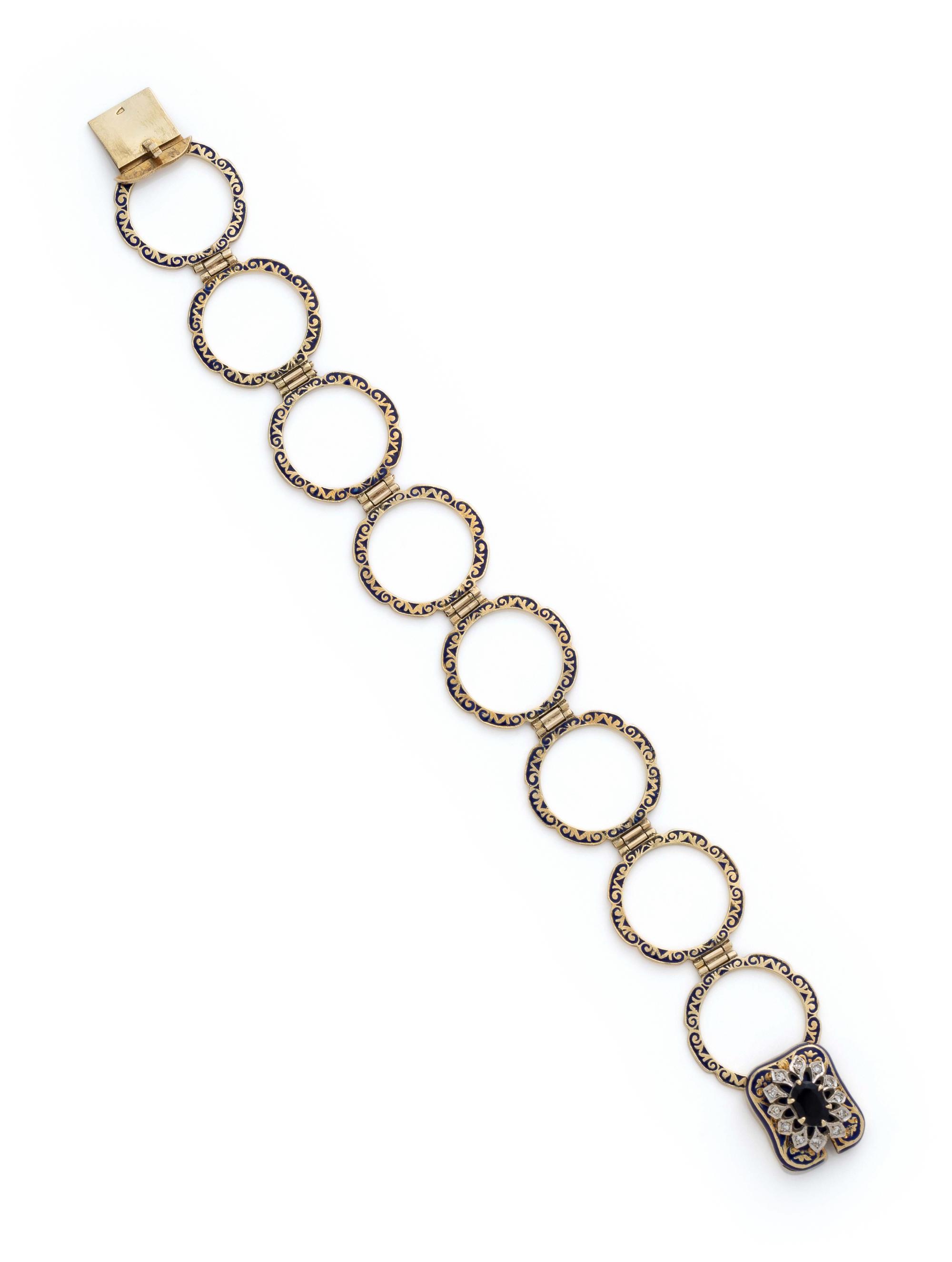 CONVERTIBLE YELLOW GOLD, DIAMOND AND ENAMEL RING/ BRACELET