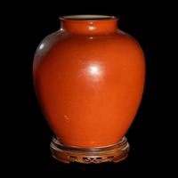 A Chinese Coral-Red Glazed Porcelain Jar, 19th/Early 20th Century 晚清/民國 珊瑚紅釉罐