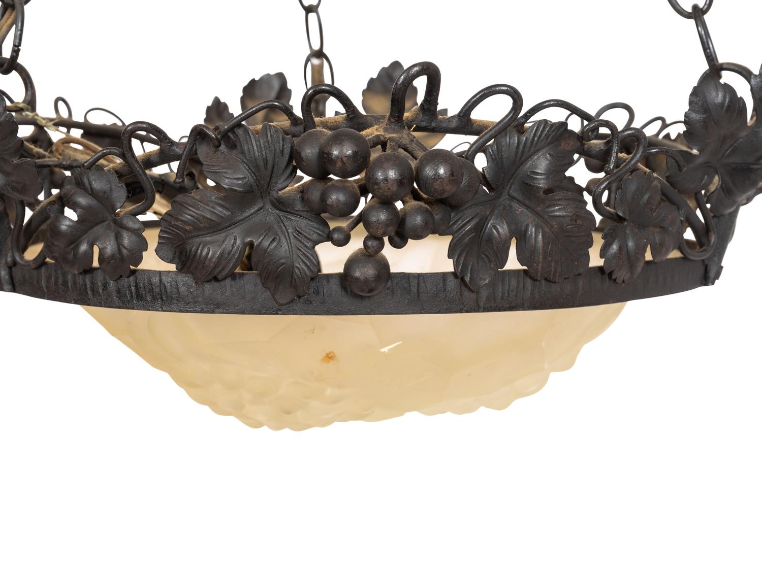 A French Wrought Iron and Frosted Glass Plafonnier