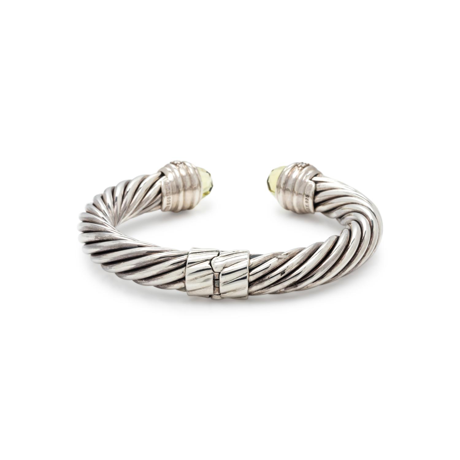 DAVID YURMAN, STERLING SILVER, GEMSTONE AND DIAMOND 'CABLE CLASSIC' CUFF BRACELET