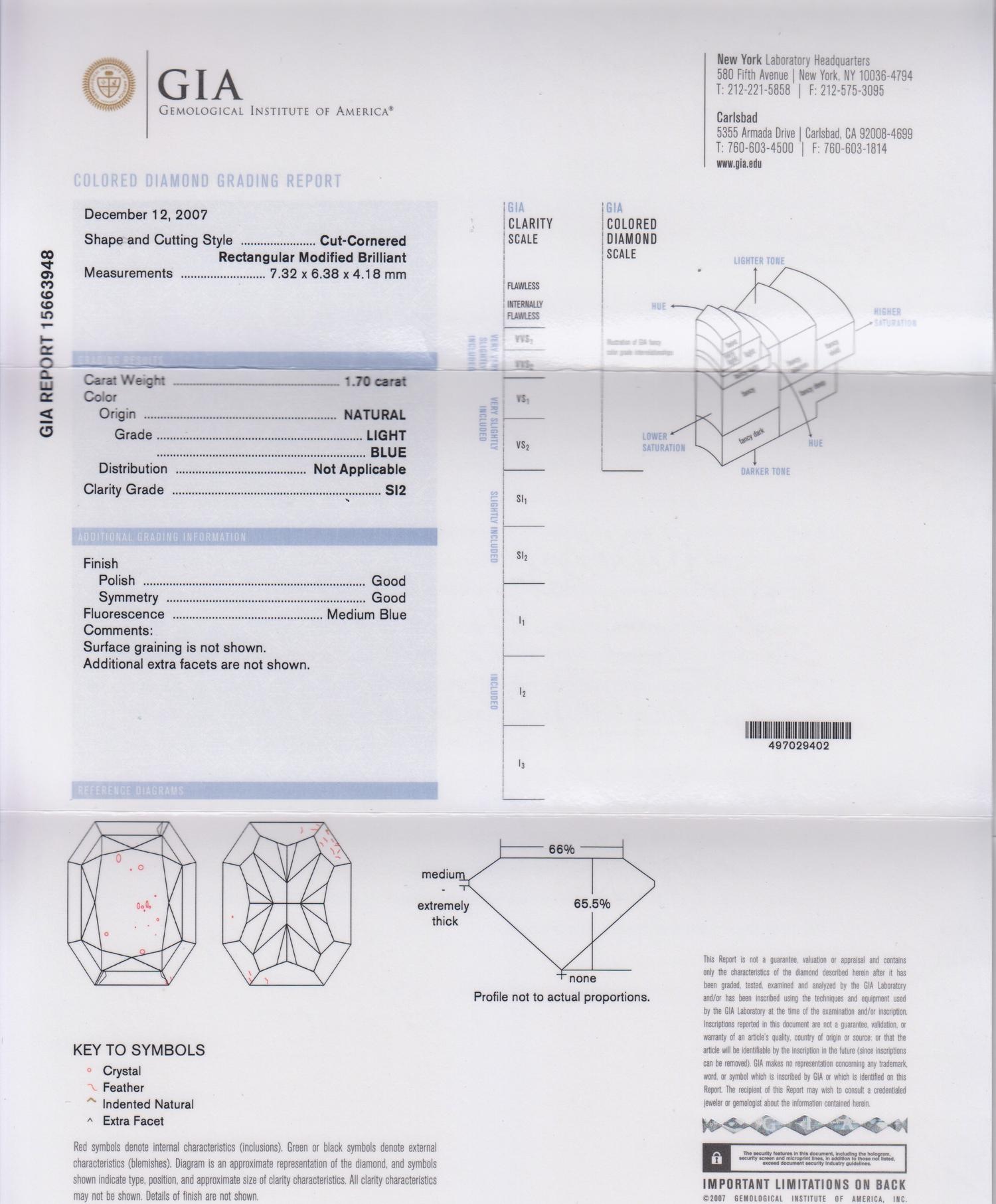 A 1.70 Carat Radiant Cut Light Blue Diamond,