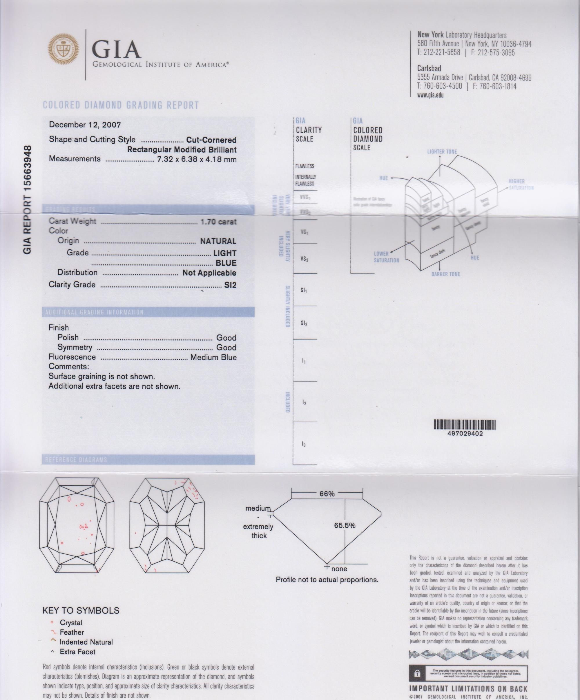 A 1.70 Carat Radiant Cut Light Blue Diamond,